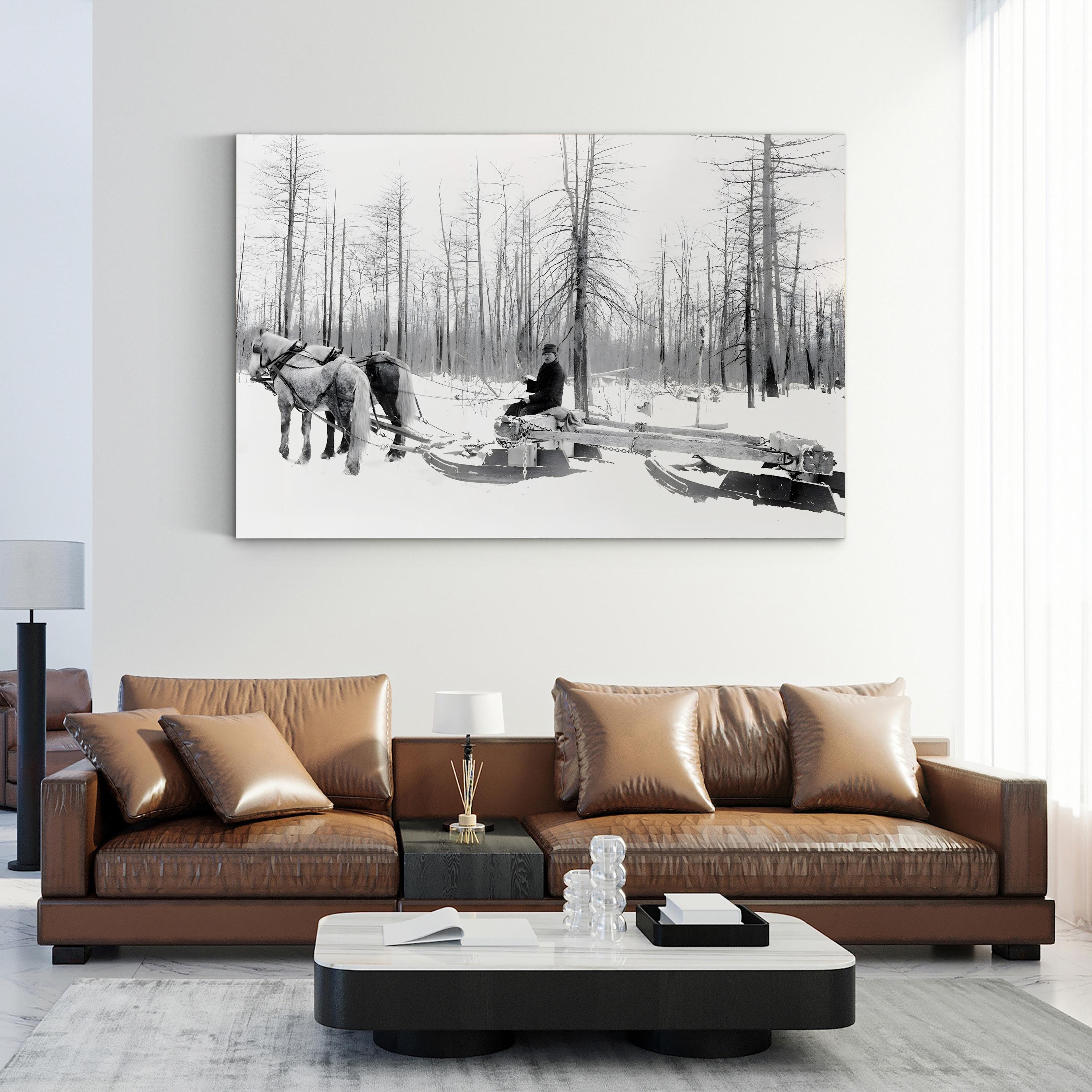 Michigan Lumbering, c.1890 – Vintage Photography Wall Art | Winter Logging Canvas Print