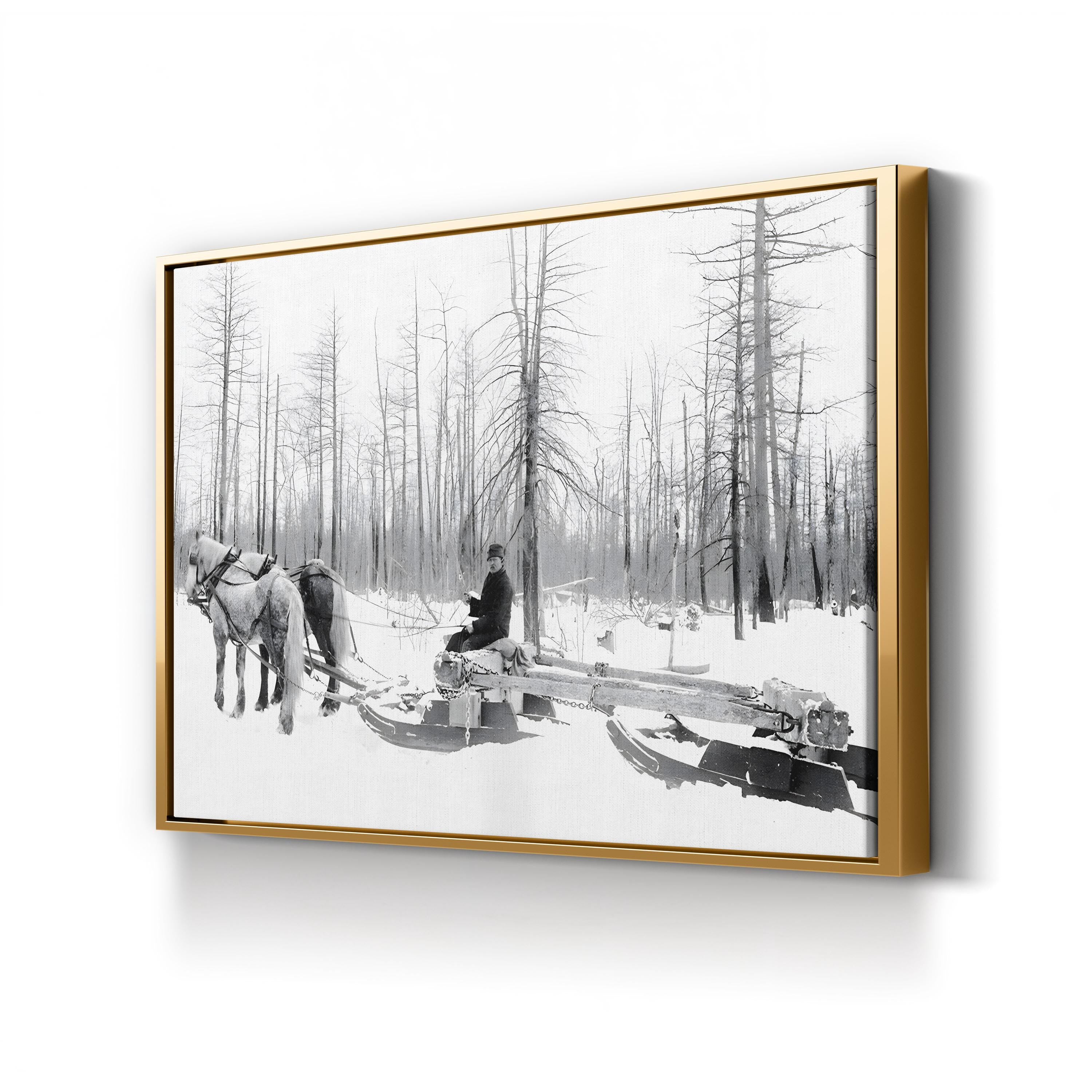 Michigan Lumbering, c.1890 – Vintage Photography Wall Art | Winter Logging Canvas Print