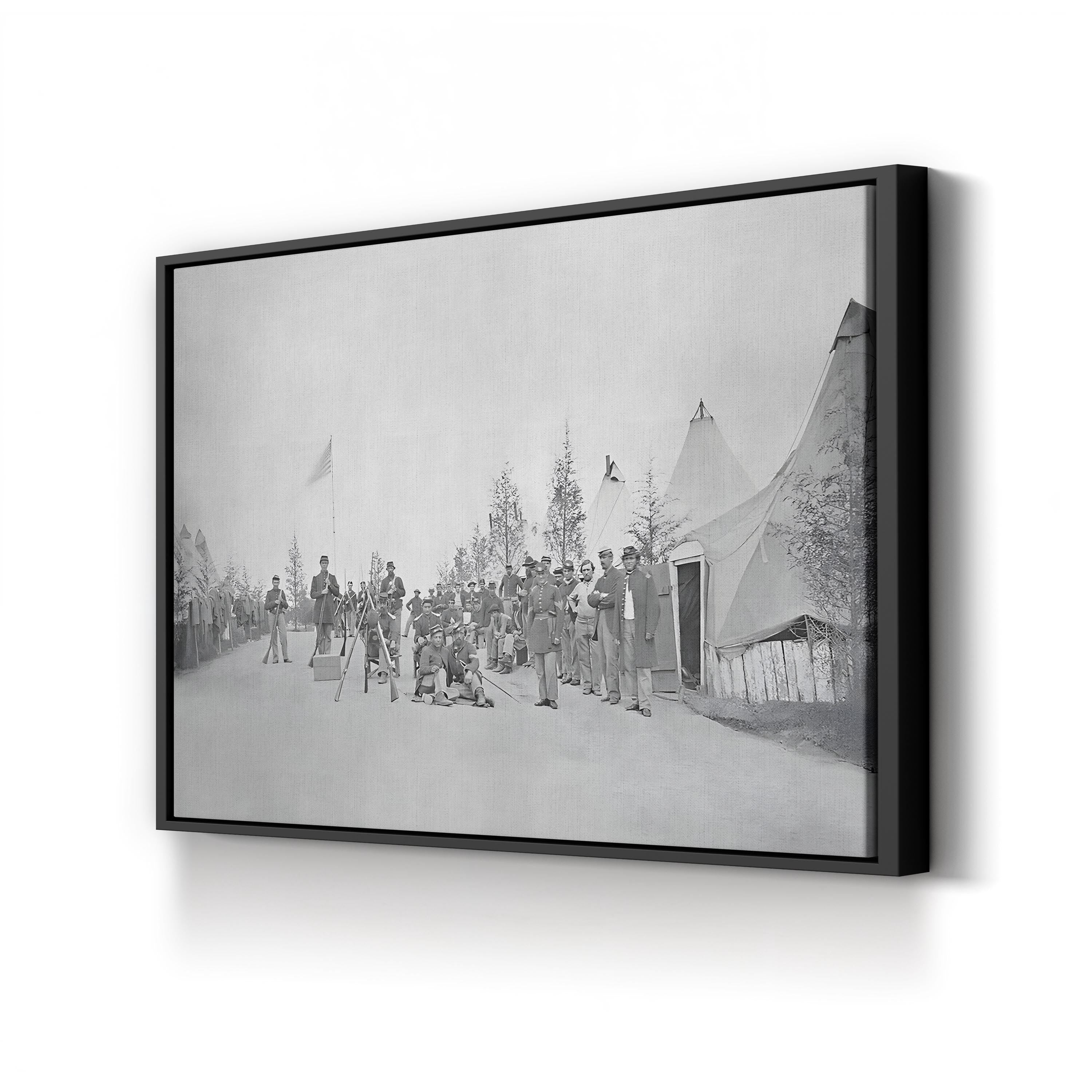 Military Camp with Soldiers in Street During the American Civil War Wall Art – National Archives Historic Photograph Canvas