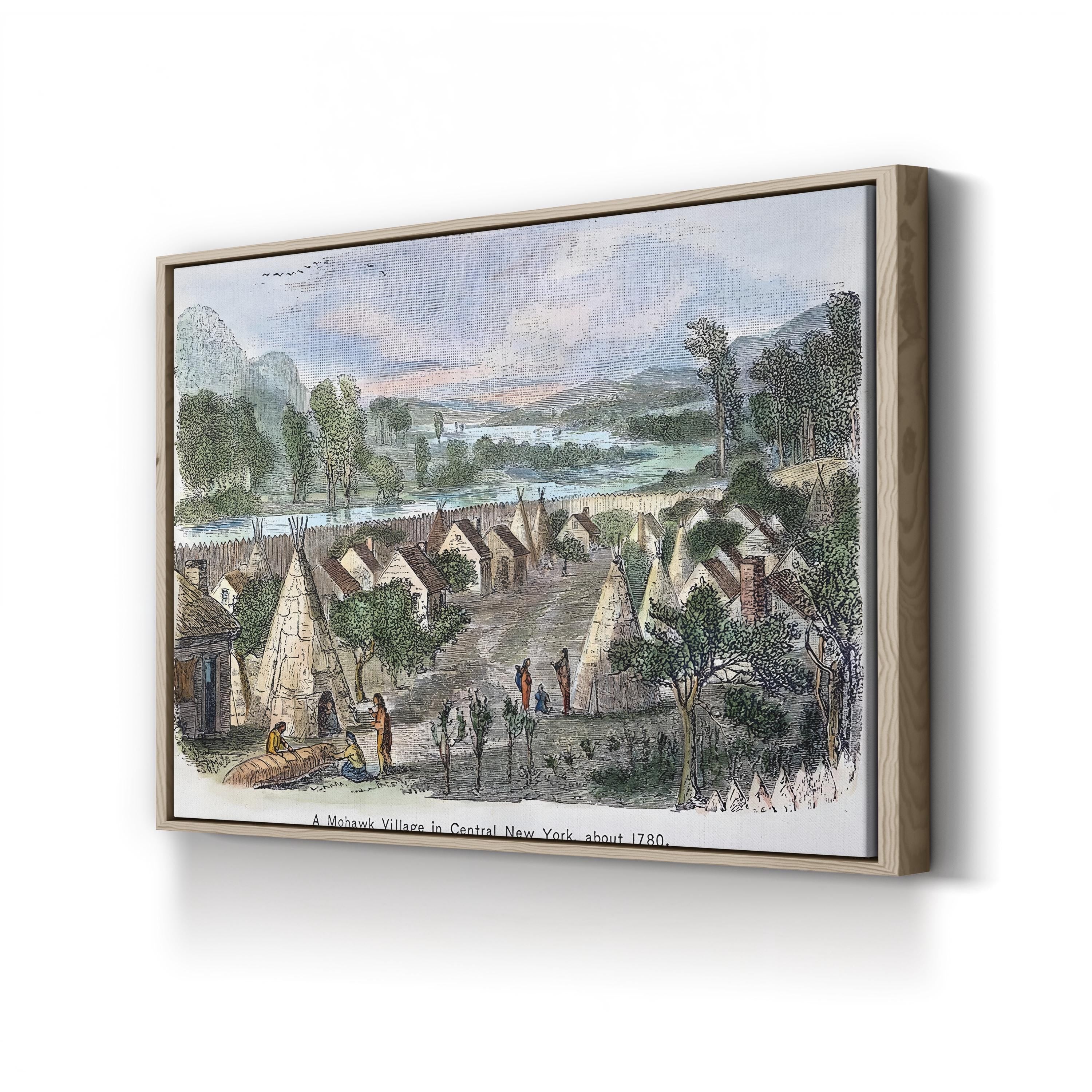 Mohawk Village 1780 – Period Illustration Wall Art | Native American Engraving Canvas Print