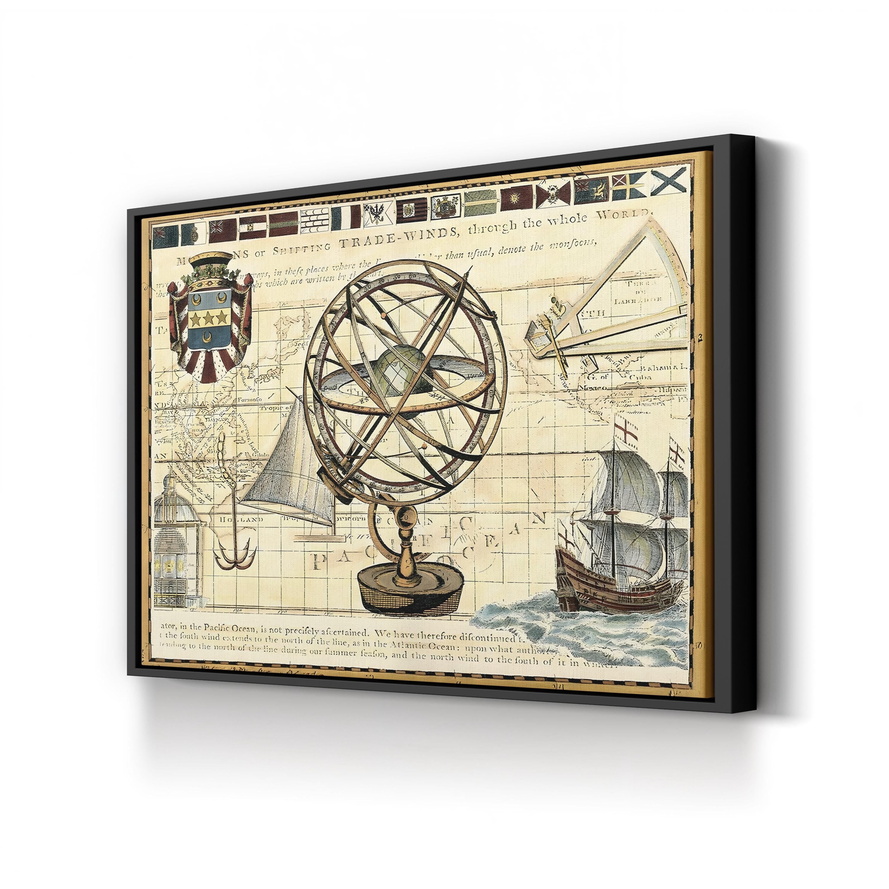 Nautical World Map, 17th Century – Historical Map Wall Art | Vintage Maritime Canvas Print