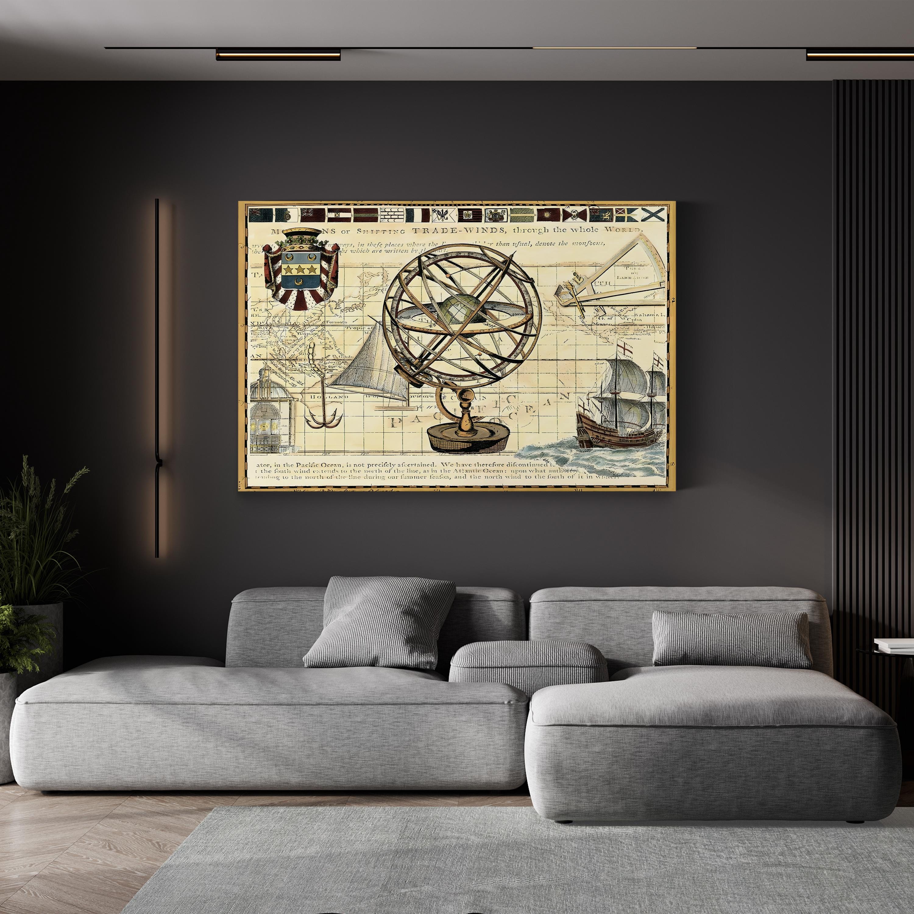 Nautical World Map, 17th Century – Historical Map Wall Art | Vintage Maritime Canvas Print