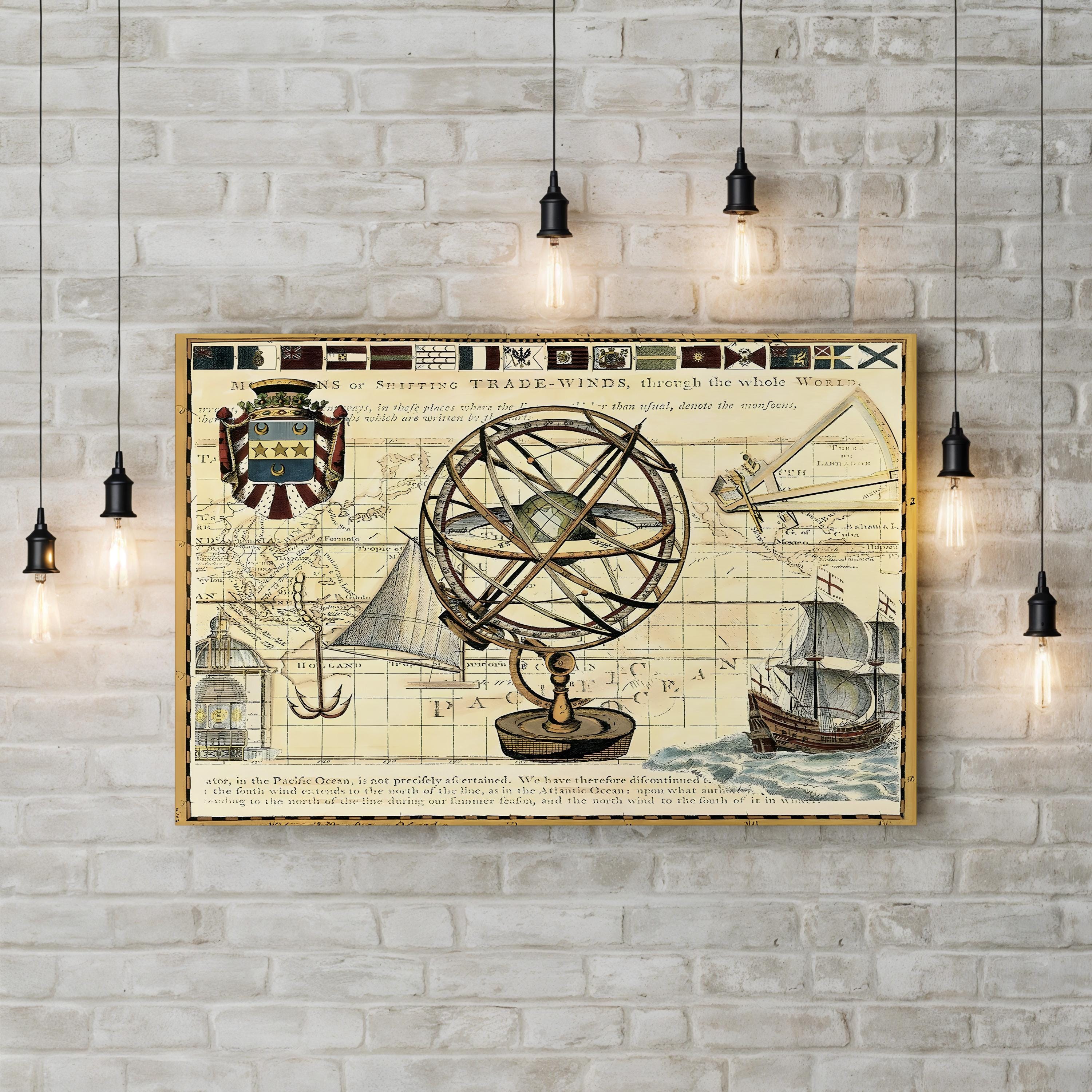 Nautical World Map, 17th Century – Historical Map Wall Art | Vintage Maritime Canvas Print