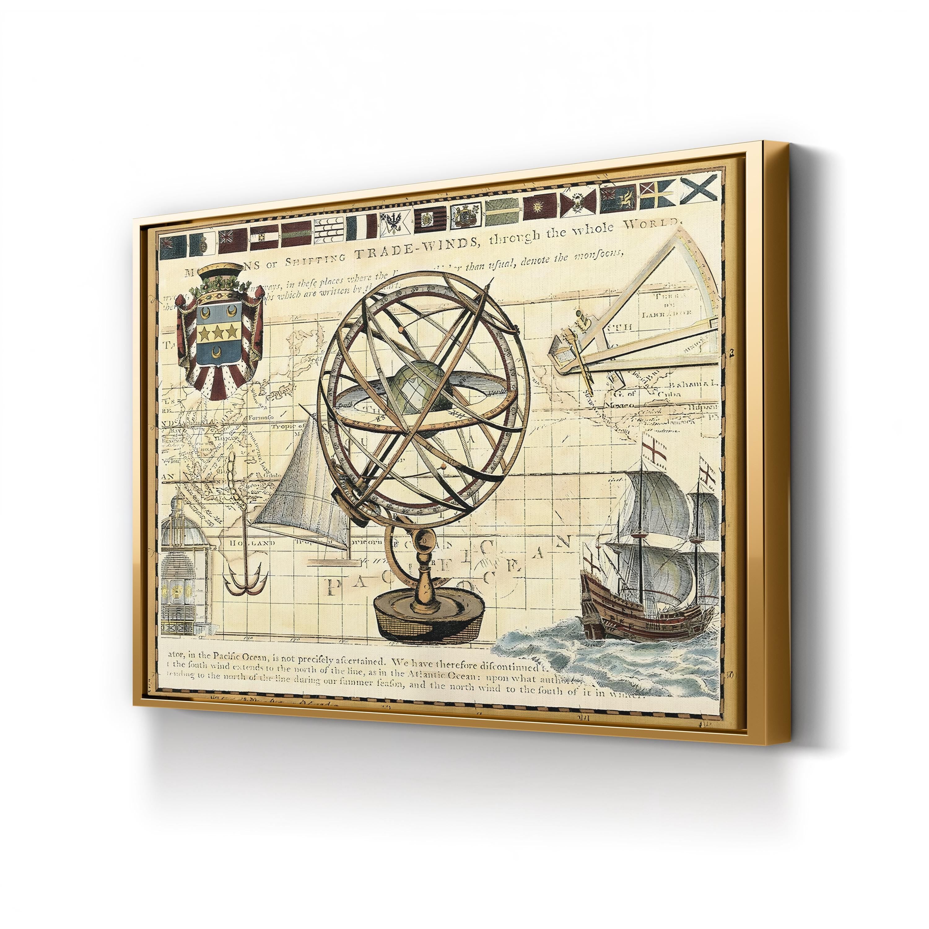 Nautical World Map, 17th Century – Historical Map Wall Art | Vintage Maritime Canvas Print
