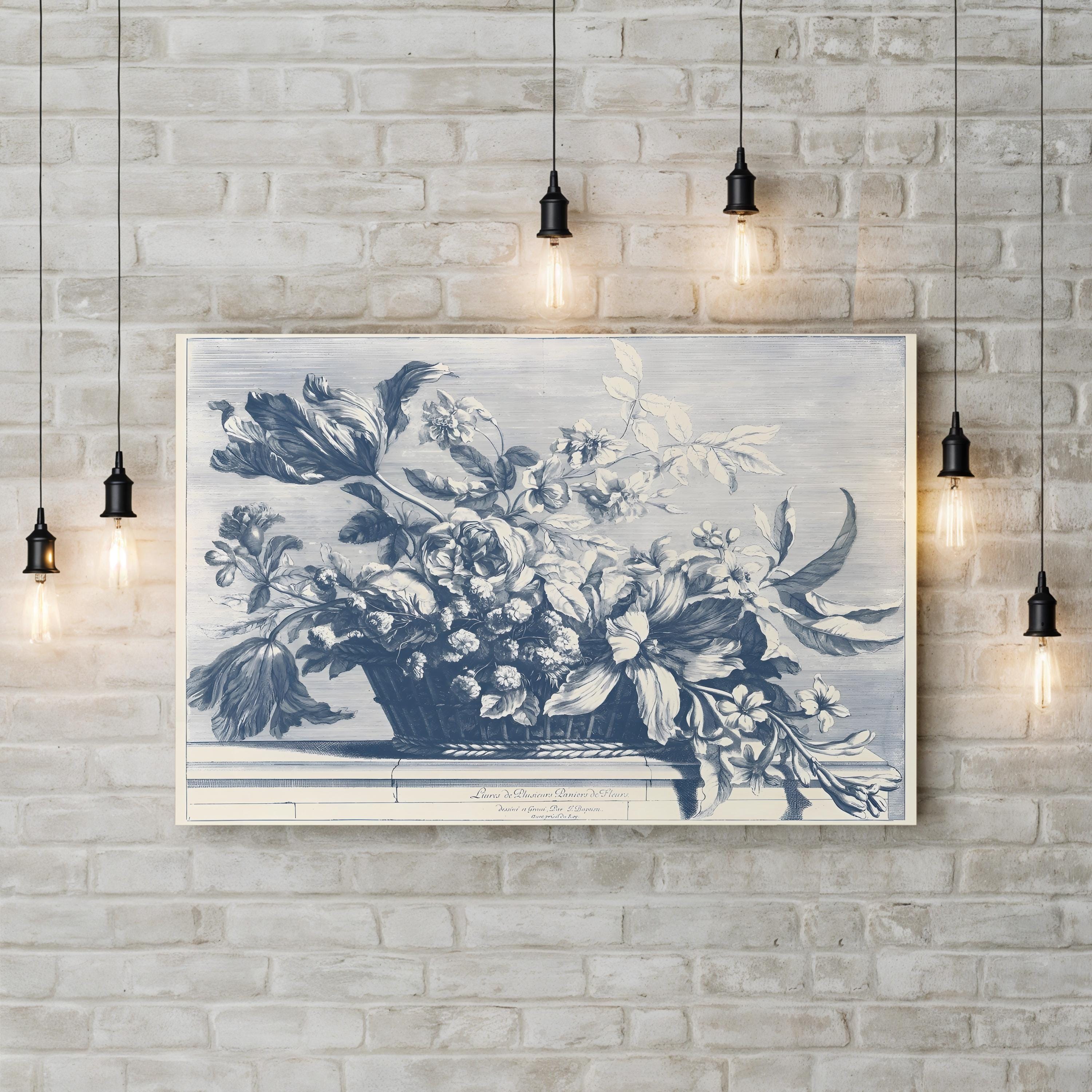 Navy Basket of Flowers I Wall Art by Giovanni Baptiste
