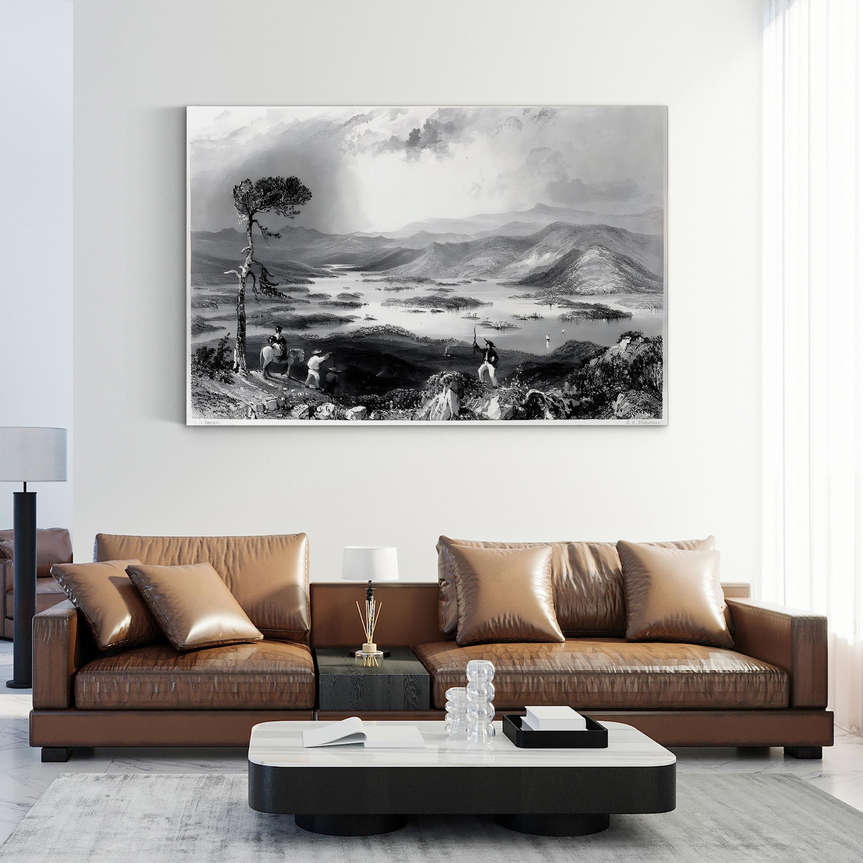 New Hampshire, 1838 Canvas Print – Squam Lake Vintage Landscape Engraving by W. H. Bartlett