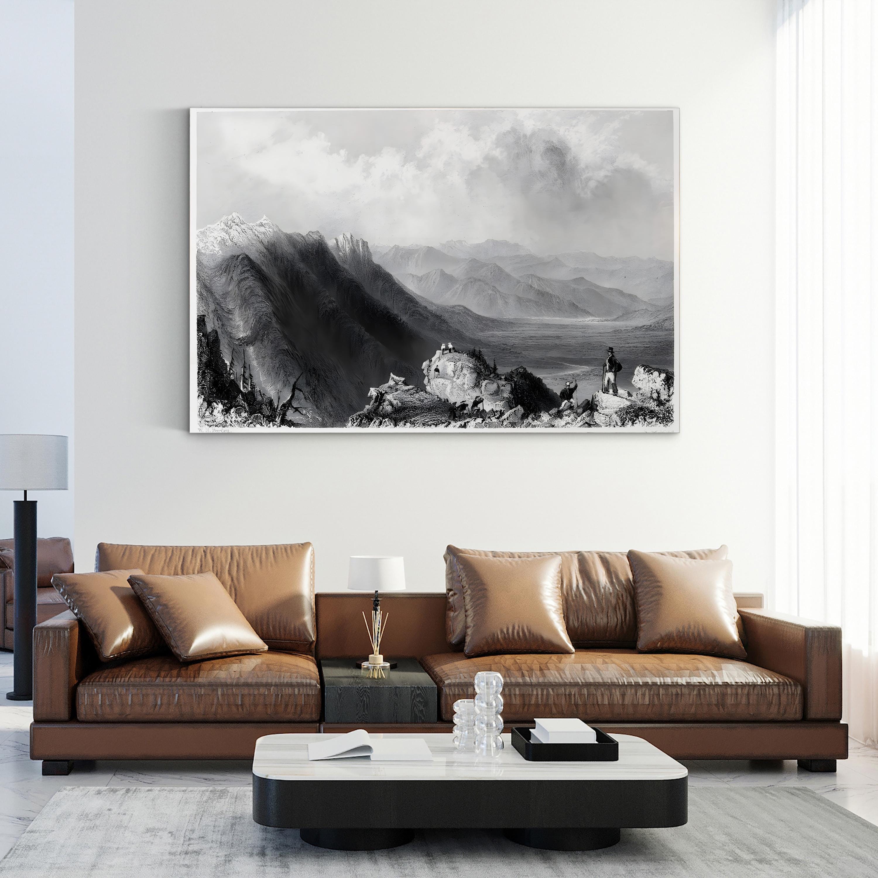 New Hampshire Mountains, 1839 – Period Illustration Wall Art | Black & White Canvas Print