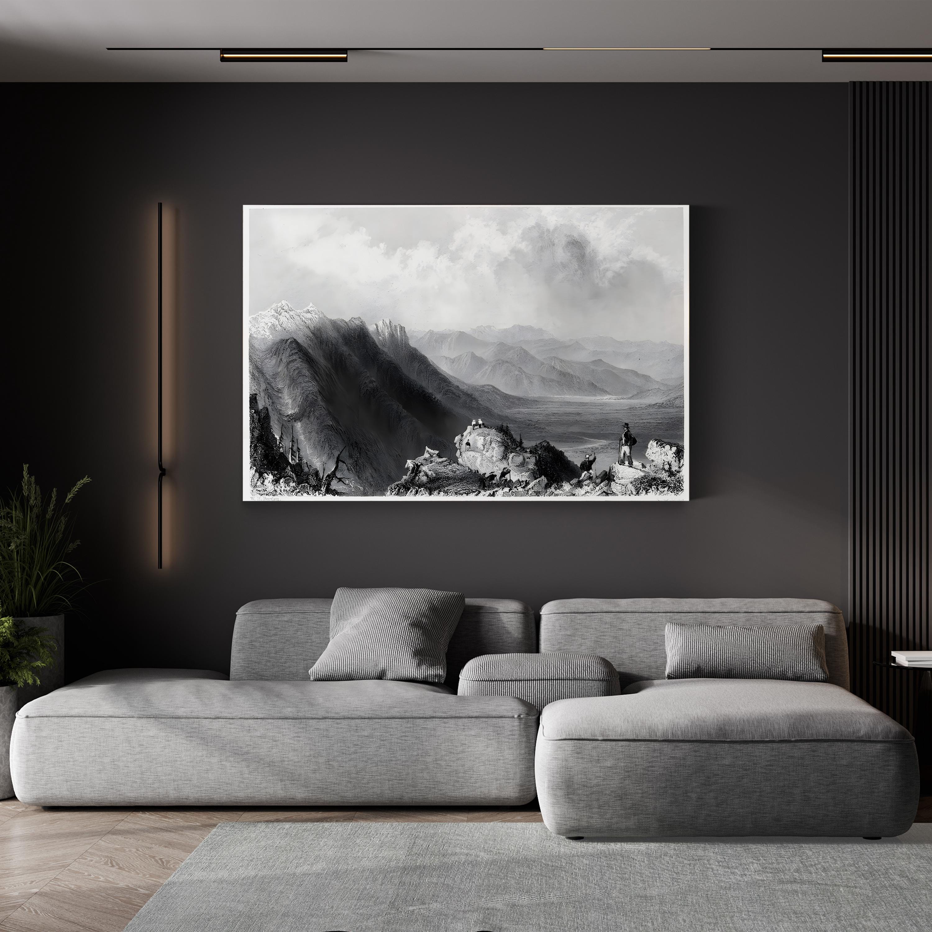 New Hampshire Mountains, 1839 – Period Illustration Wall Art | Black & White Canvas Print