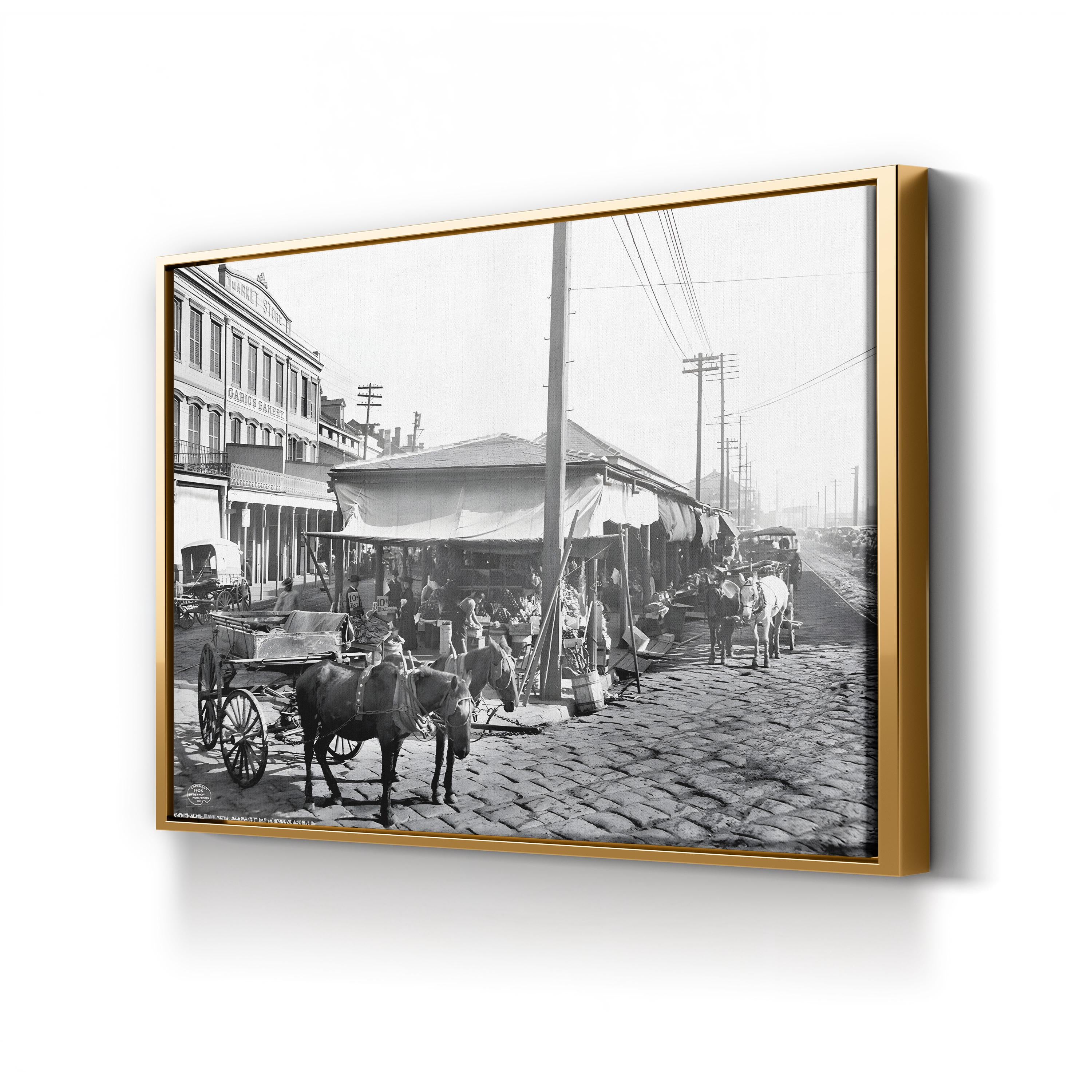 French Market, New Orleans, 1906 by Detroit Publishing Co. canvas print in a gold frame