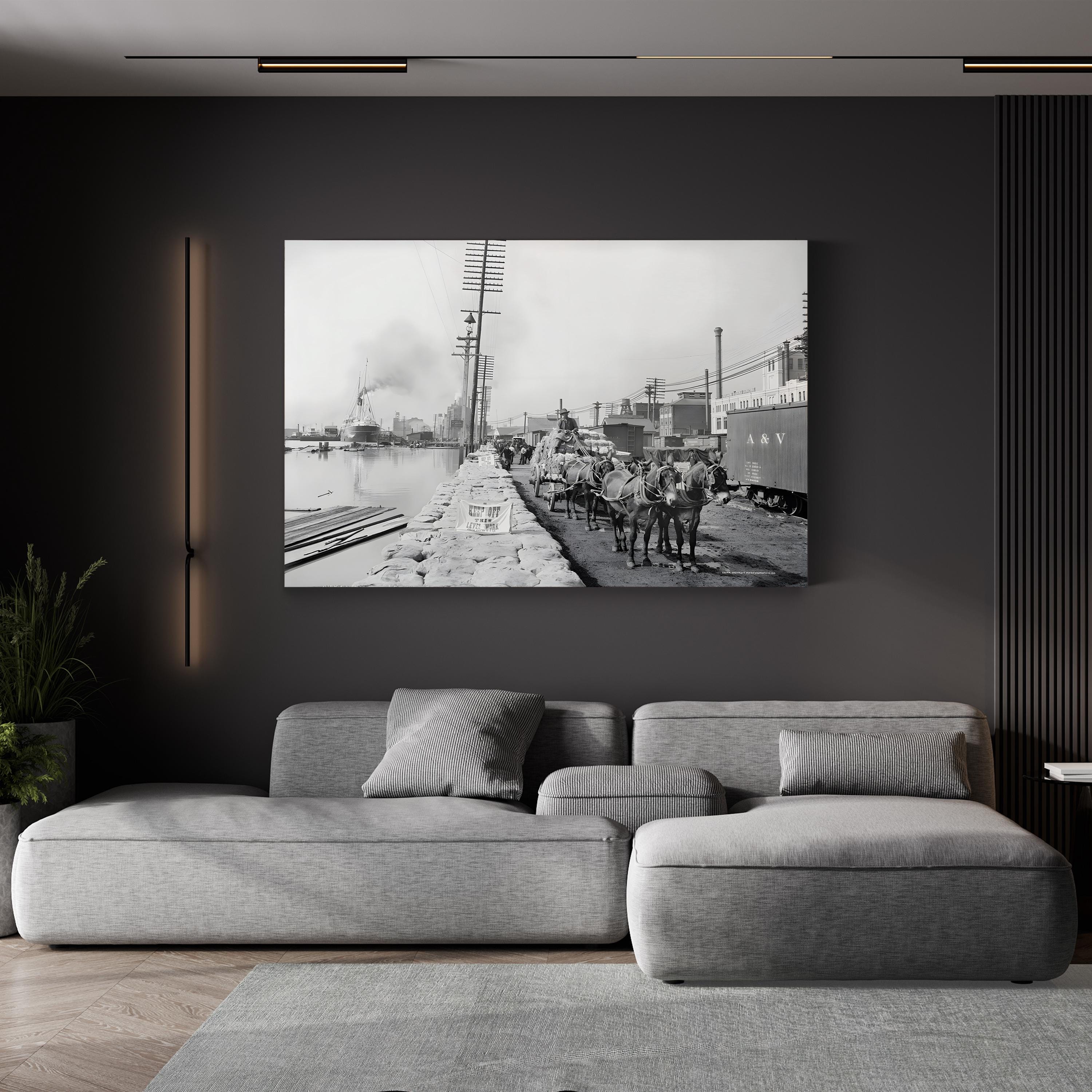 New Orleans Mule Team on the Levee, c. 1903 canvas print in a gallery wrap canvas