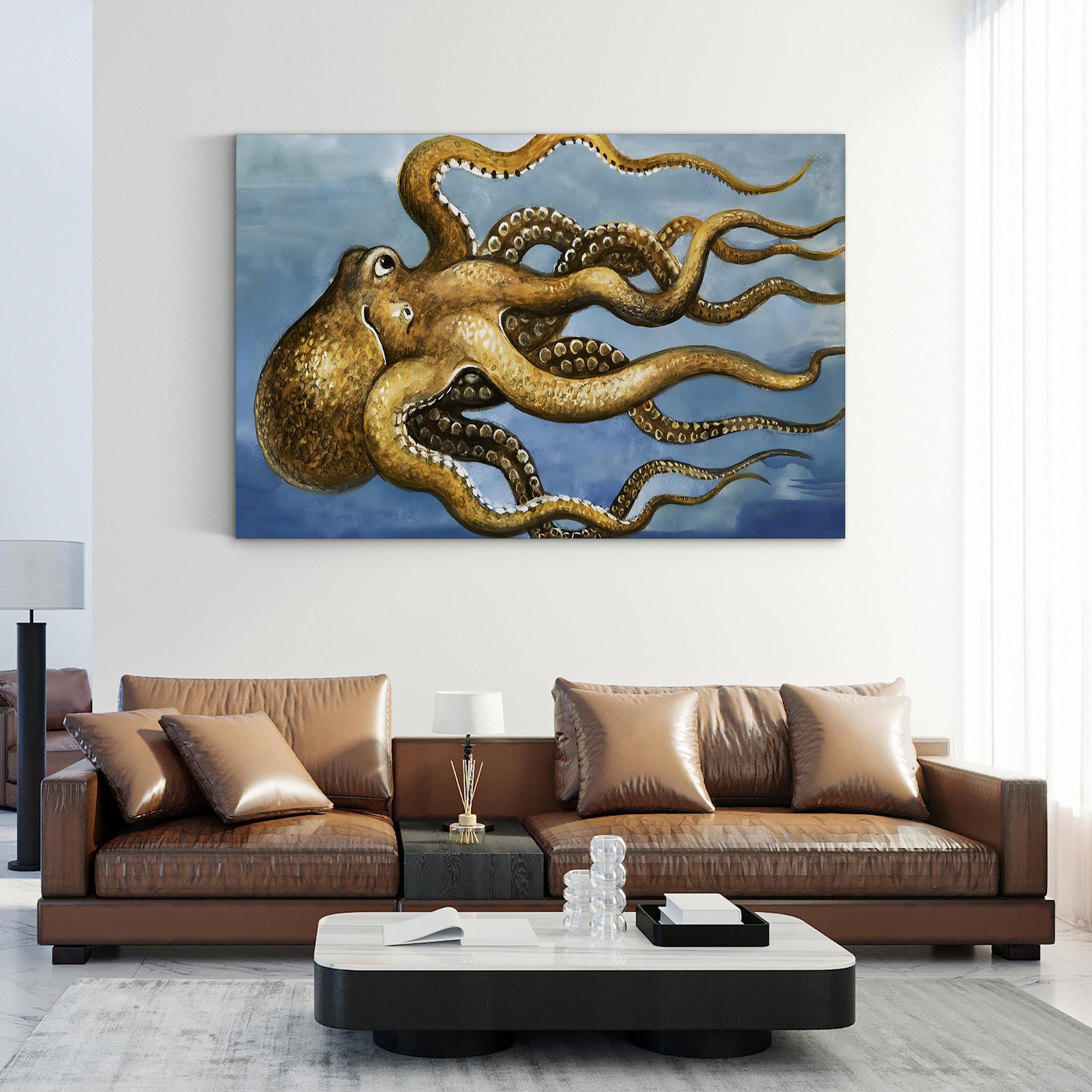 Octopus Wall Art Canvas Print – Vintage Nautical Marine Illustration, English School