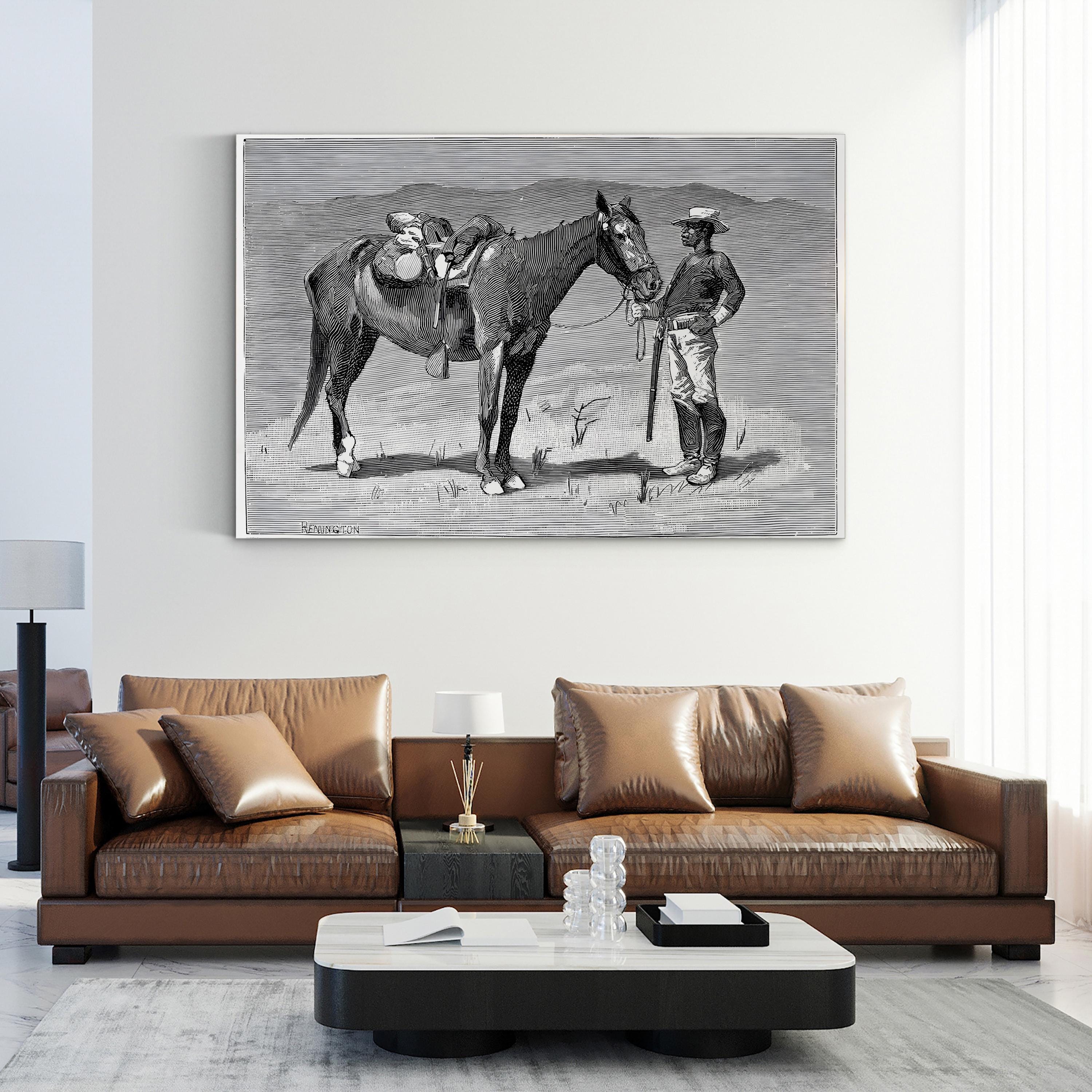 10th Cavalry Regiment, 1888 – Period Illustration Wall Art | Black & White Military Canvas Print