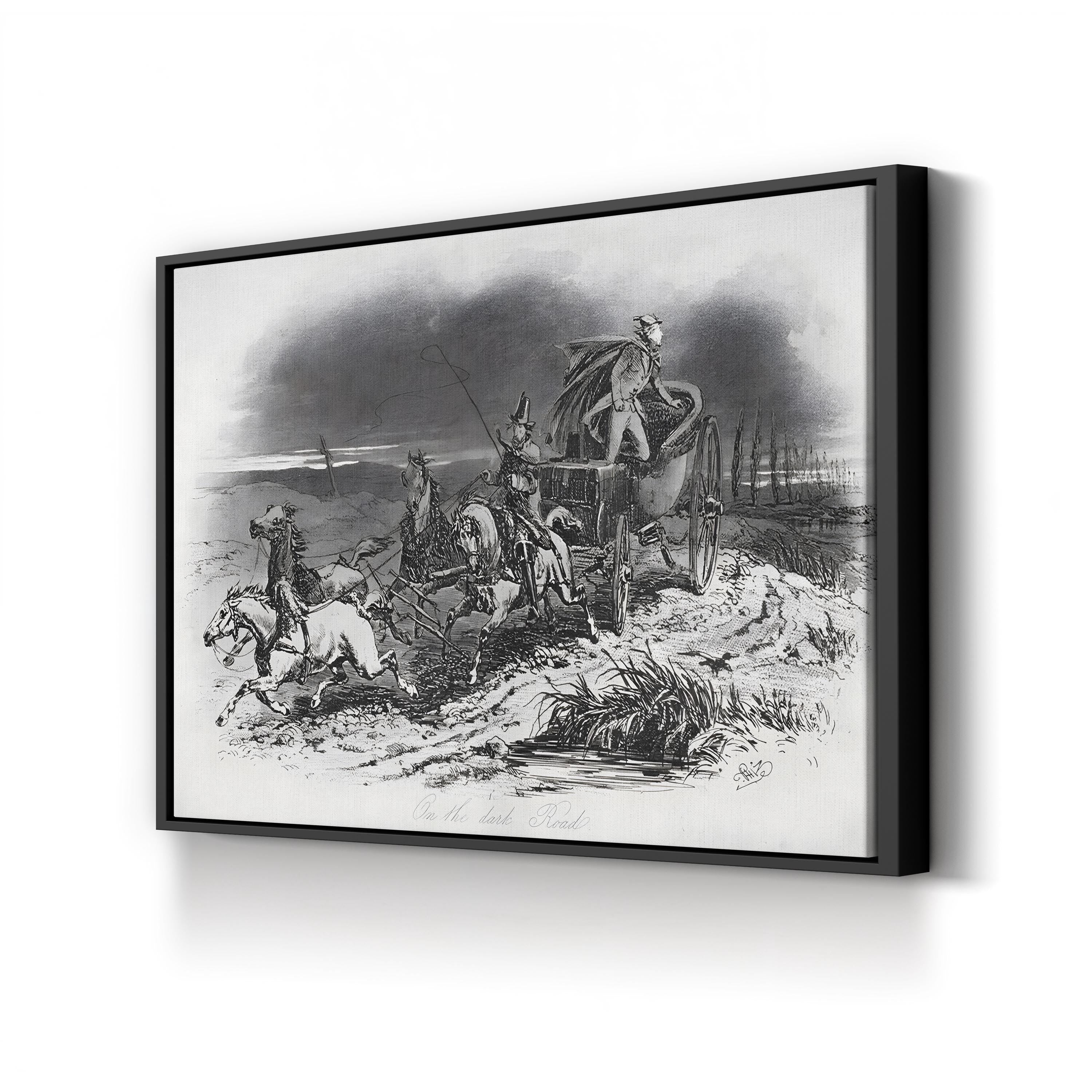 On the Dark Road Wall Art – Victorian Horse-Drawn Carriage Illustration from Dombey and Son by Hablot Knight Browne