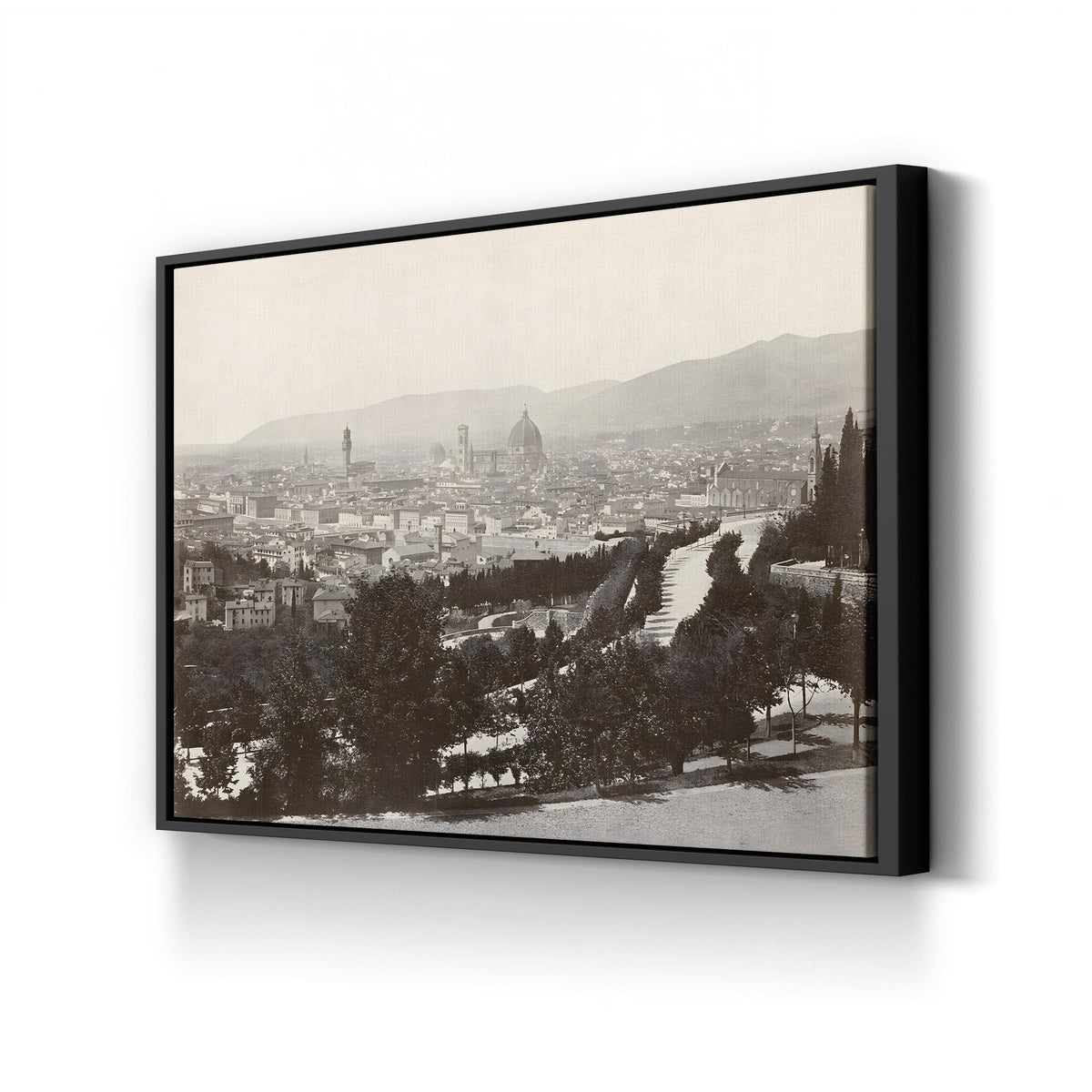 Panorama of the Viale dei Colli, Florence, Italy, c. 1870 by Giacomo Brogi canvas print in Black Framed Canvas