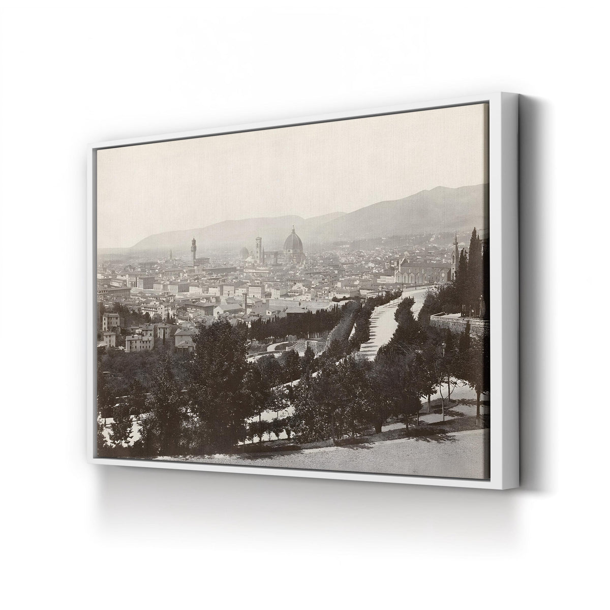 Panorama of the Viale dei Colli, Florence, Italy, c. 1870 by Giacomo Brogi canvas print in White Framed Canvas