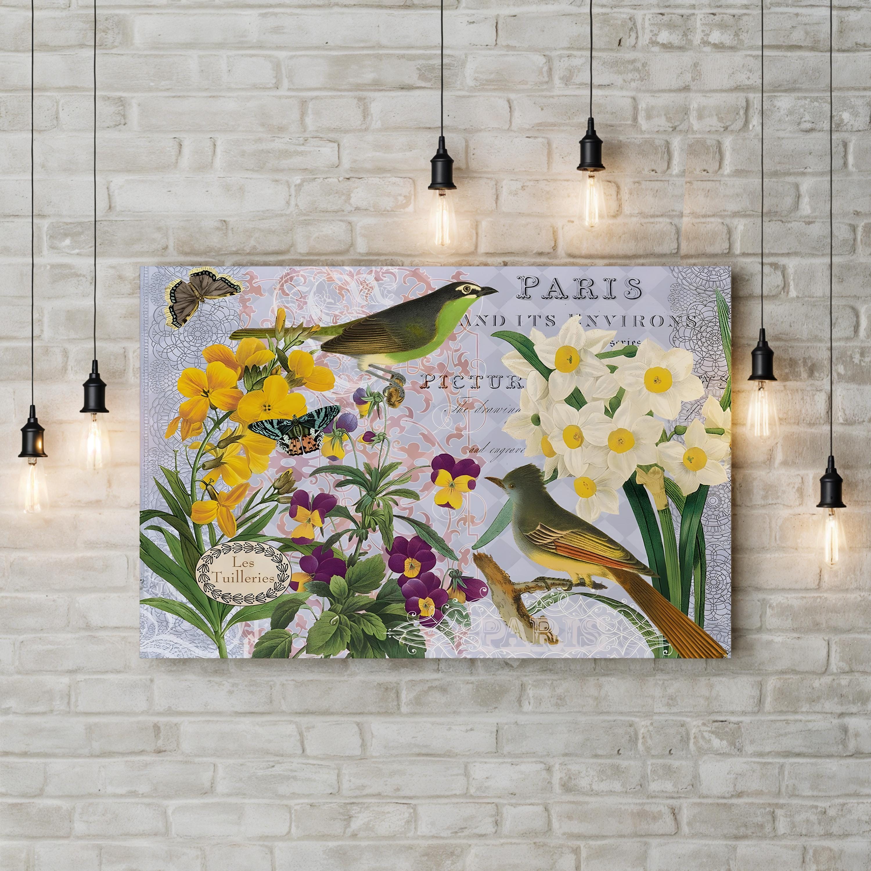 Tuileries Garden Vintage Floral Canvas Print: Parisian Botanical Wall Art