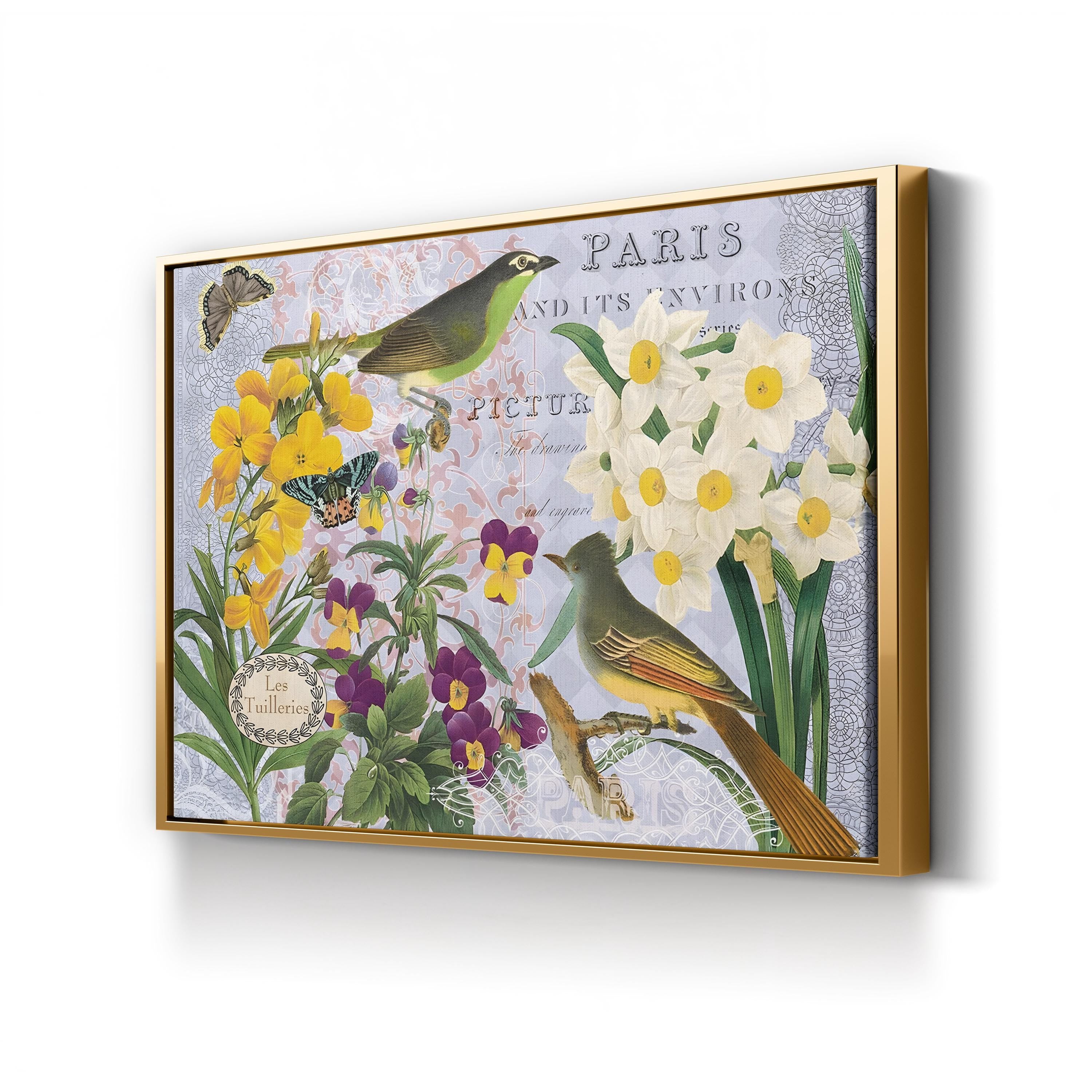Tuileries Garden Vintage Floral canvas print in Gold frame