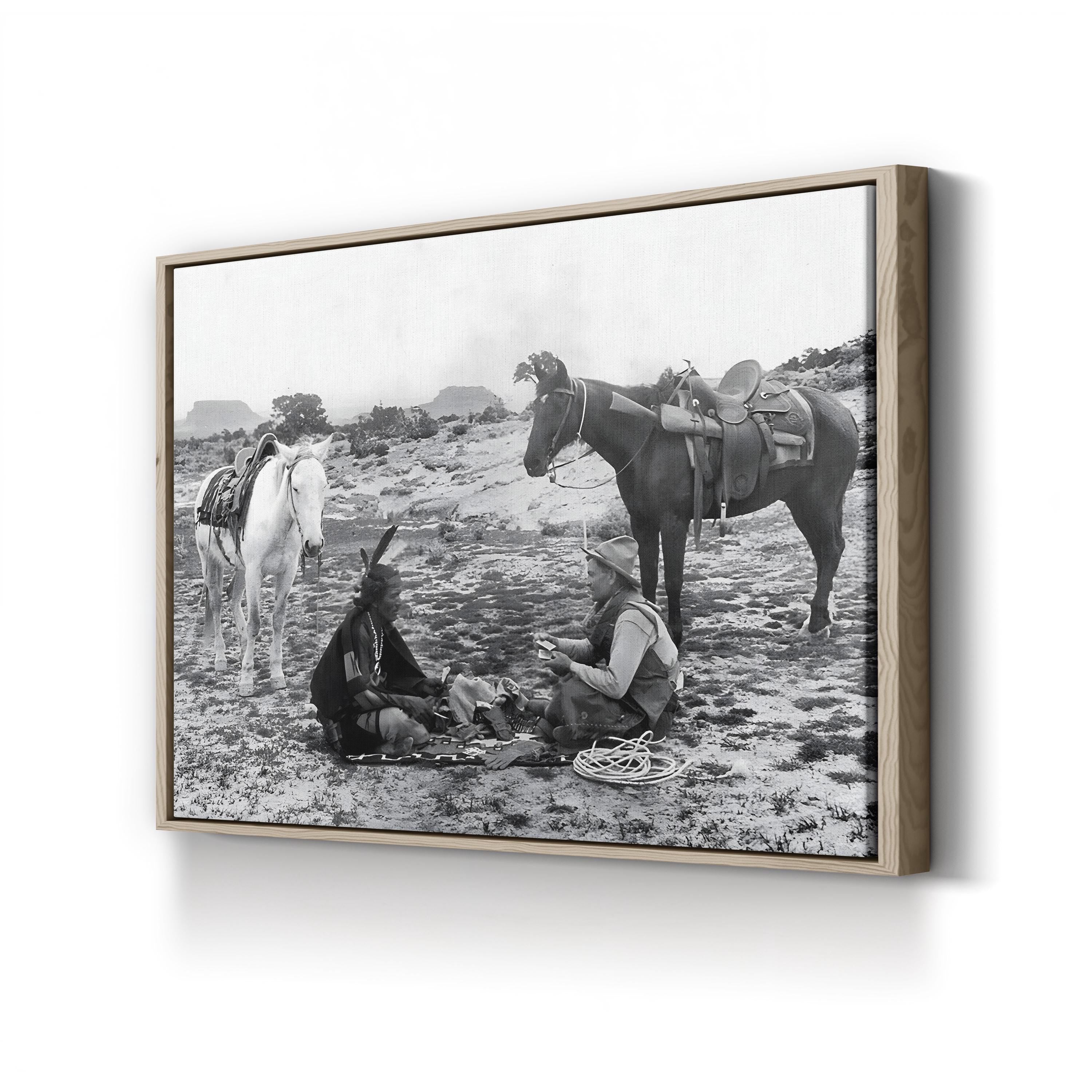 Cowboys & Native Americans Playing Cards, 1915 – Period Illustration Wall Art | Western Canvas Print