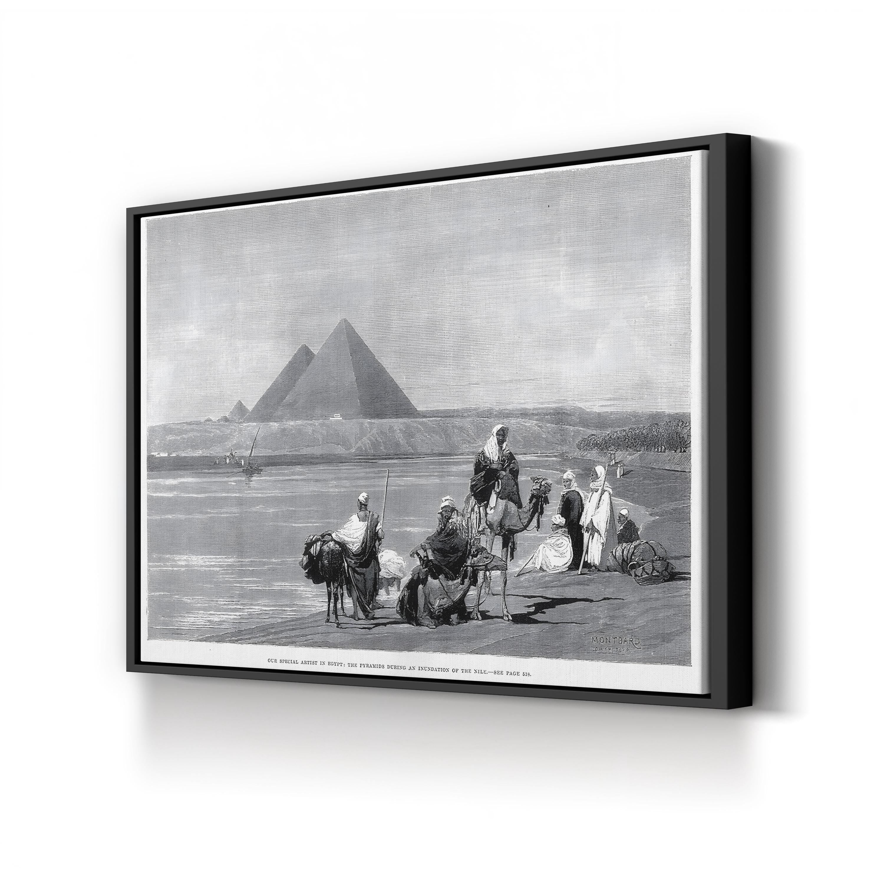 Pyramids at Giza, 1882 Antique Egyptian Wall Art | Historic Nile Inundation Canvas