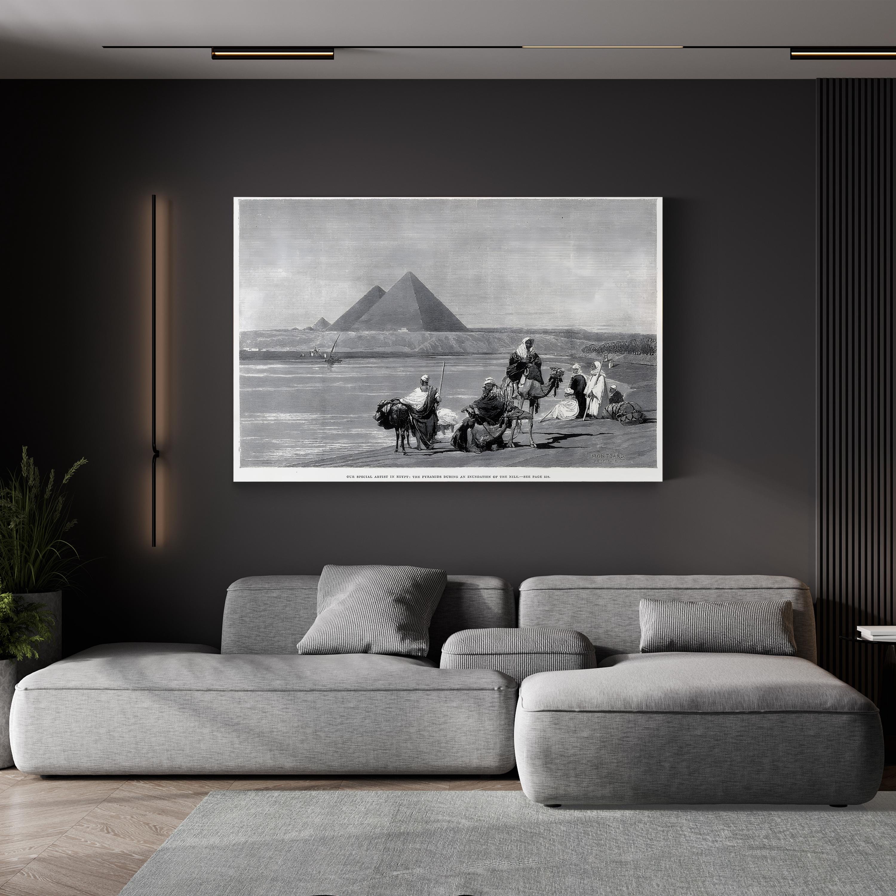 Pyramids at Giza, 1882 Antique Egyptian Wall Art | Historic Nile Inundation Canvas