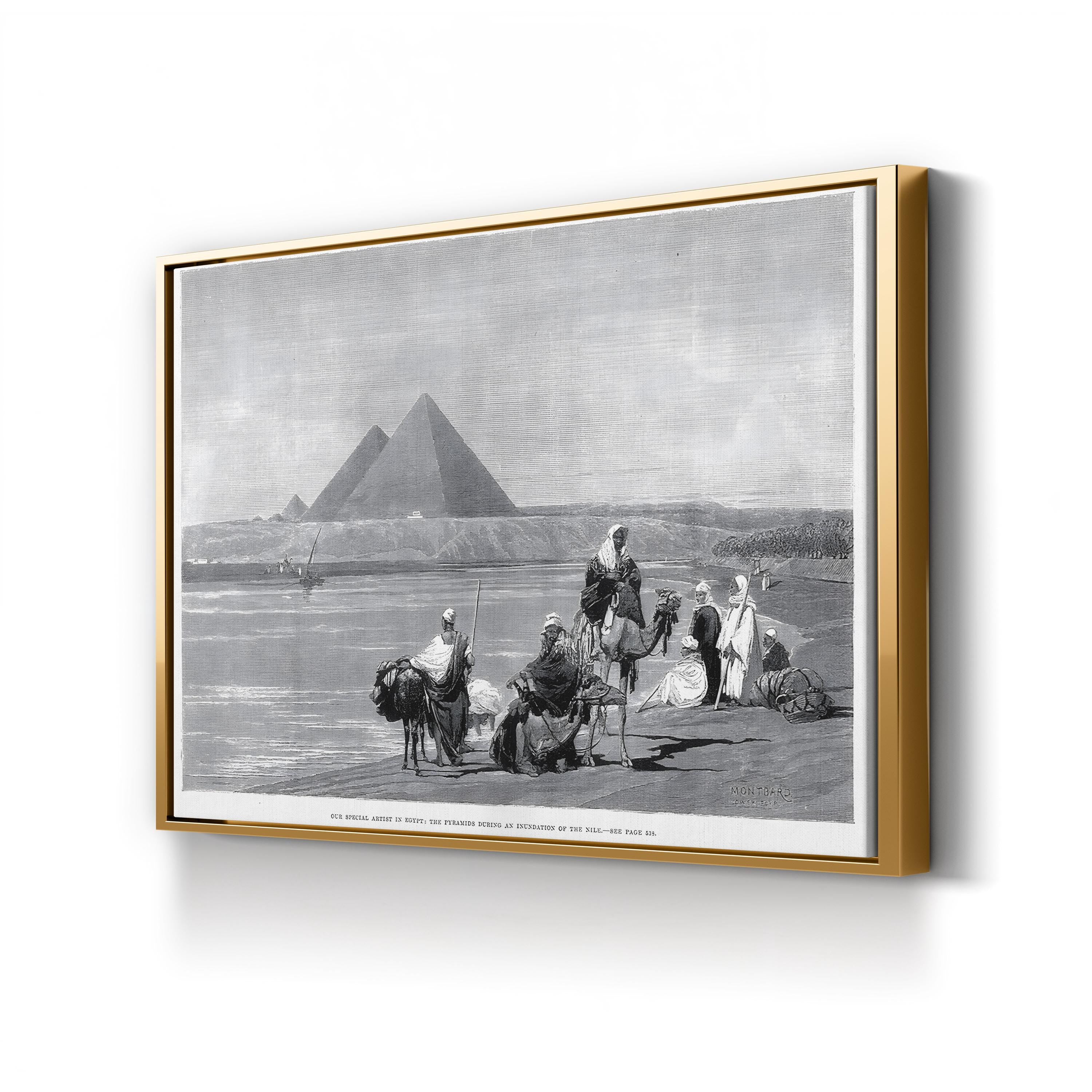Pyramids at Giza, 1882 Antique Egyptian Wall Art | Historic Nile Inundation Canvas
