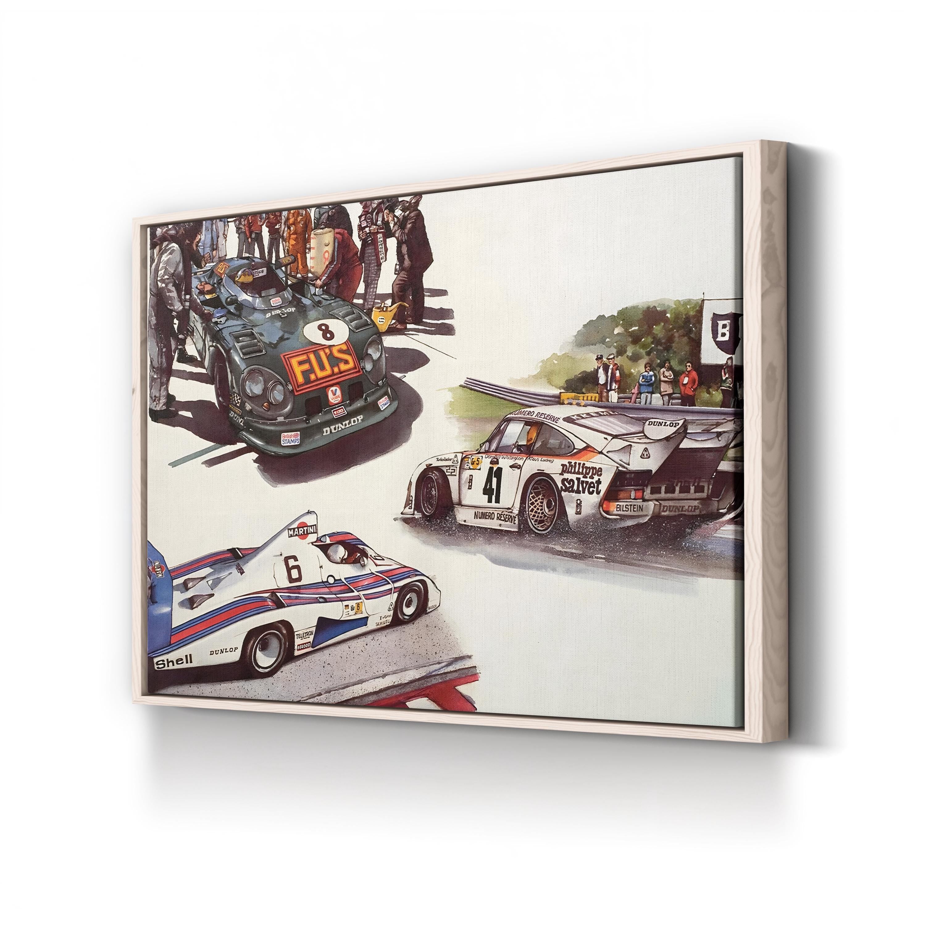 Vintage Racing Cars Illustration canvas print in natural frame