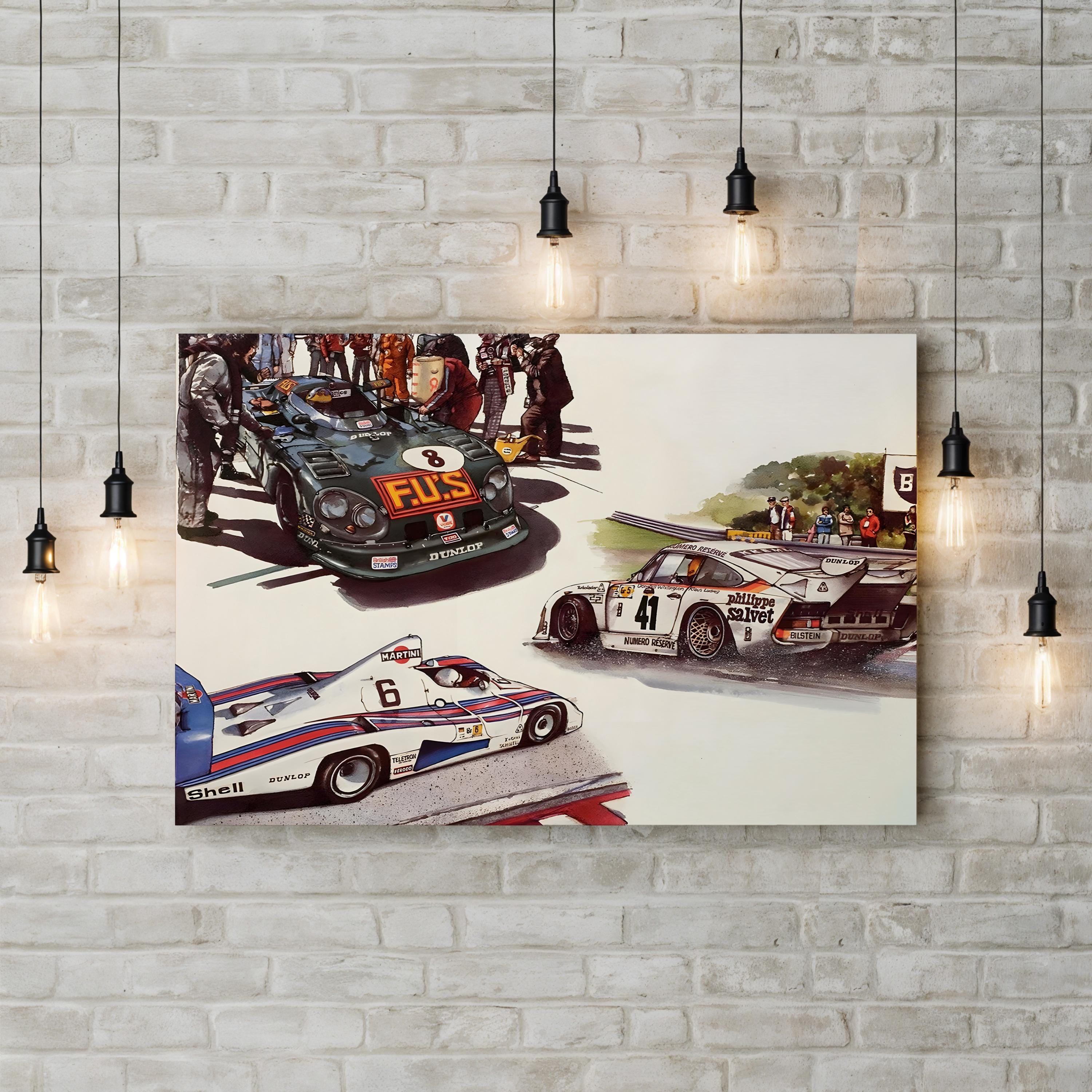 Vintage Racing Car Poster – Period Illustration Wall Art | Retro Motorsport Canvas Print