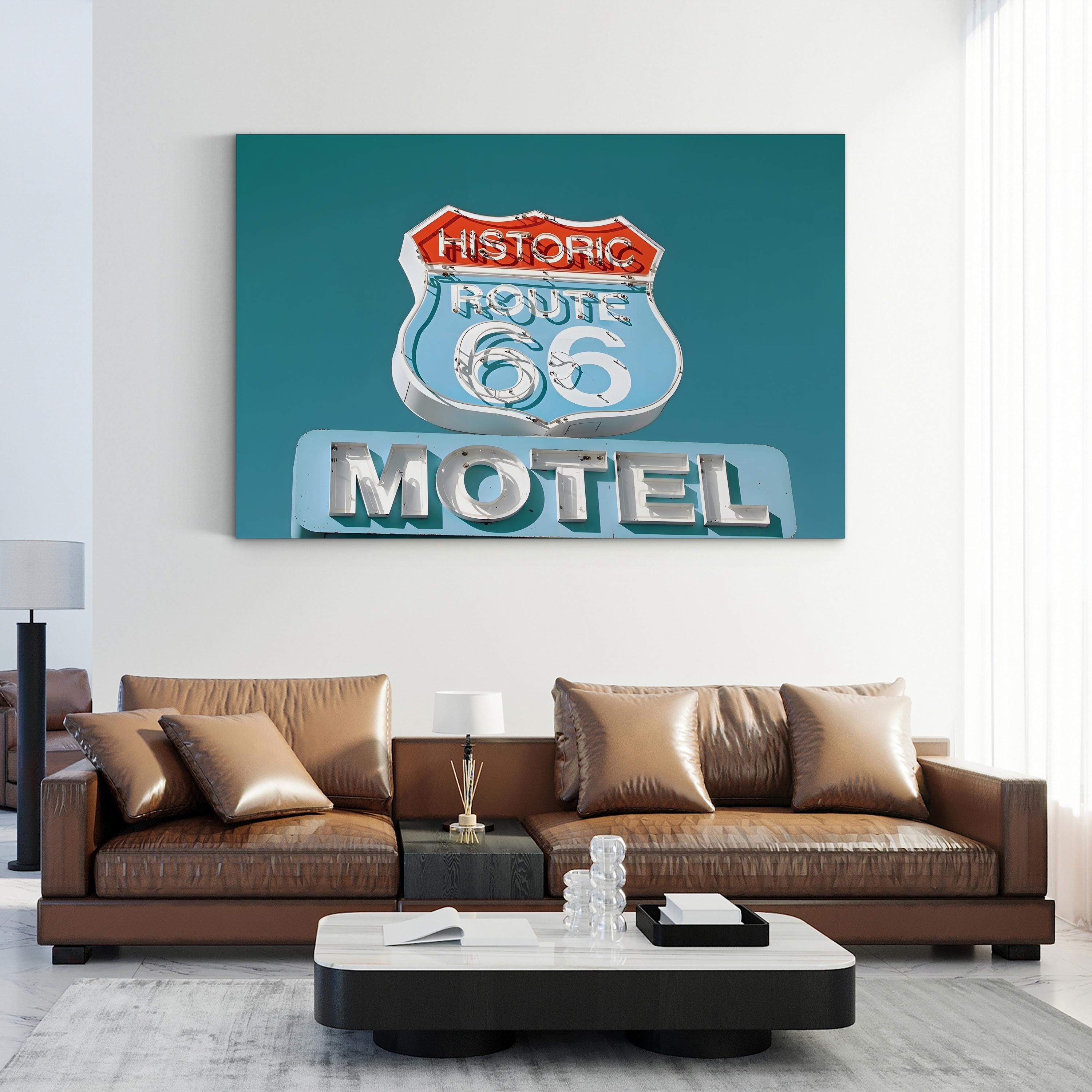 Route 66 Motel Sign – Period Illustration Wall Art | Retro Americana Canvas Print