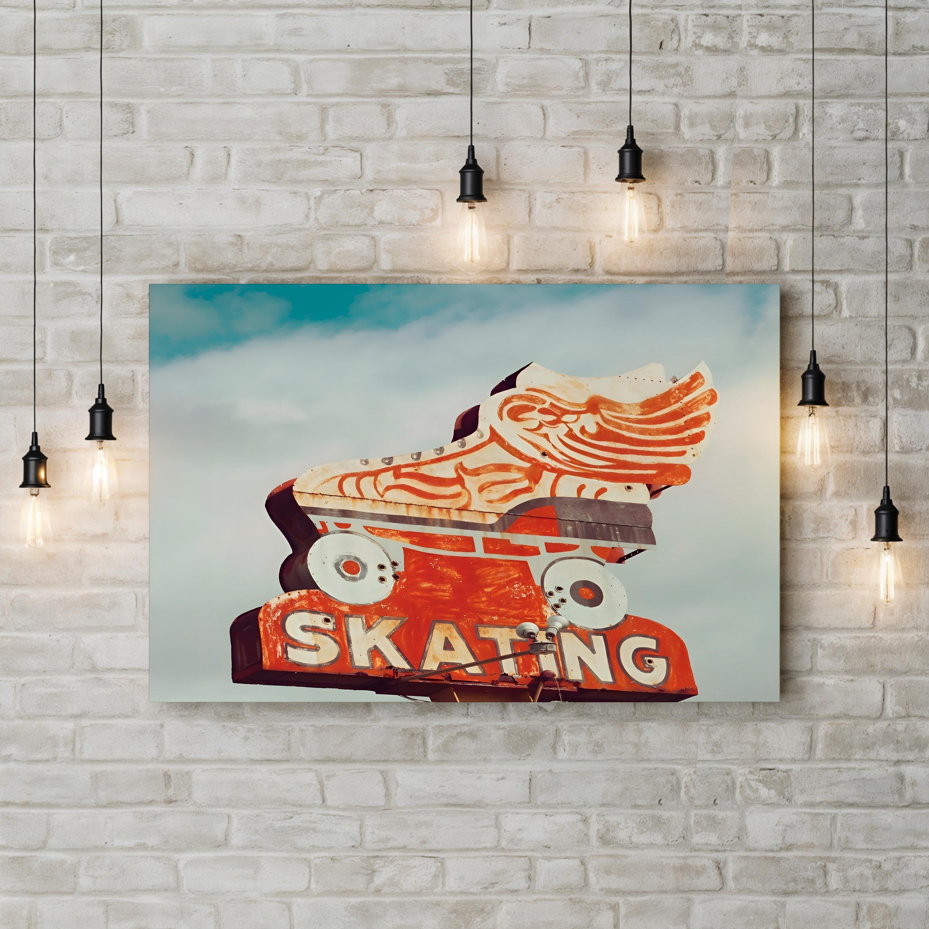 Vintage 1950s Roller Skating Sign Canvas Print: Retro Americana Wall Art