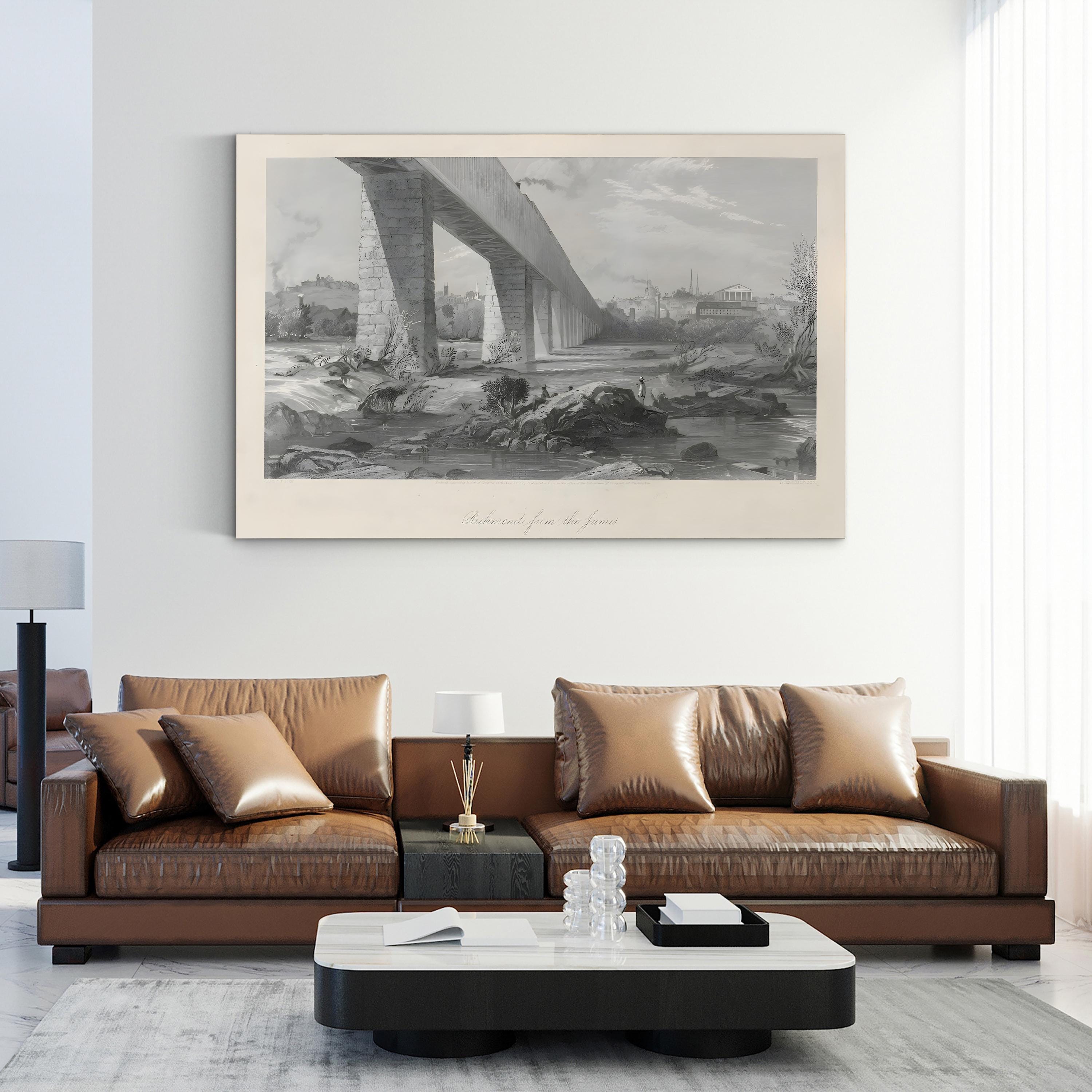 Richmond From the James Wall Art by William Cullen Bryant – 19th Century Black & White Landscape Canvas