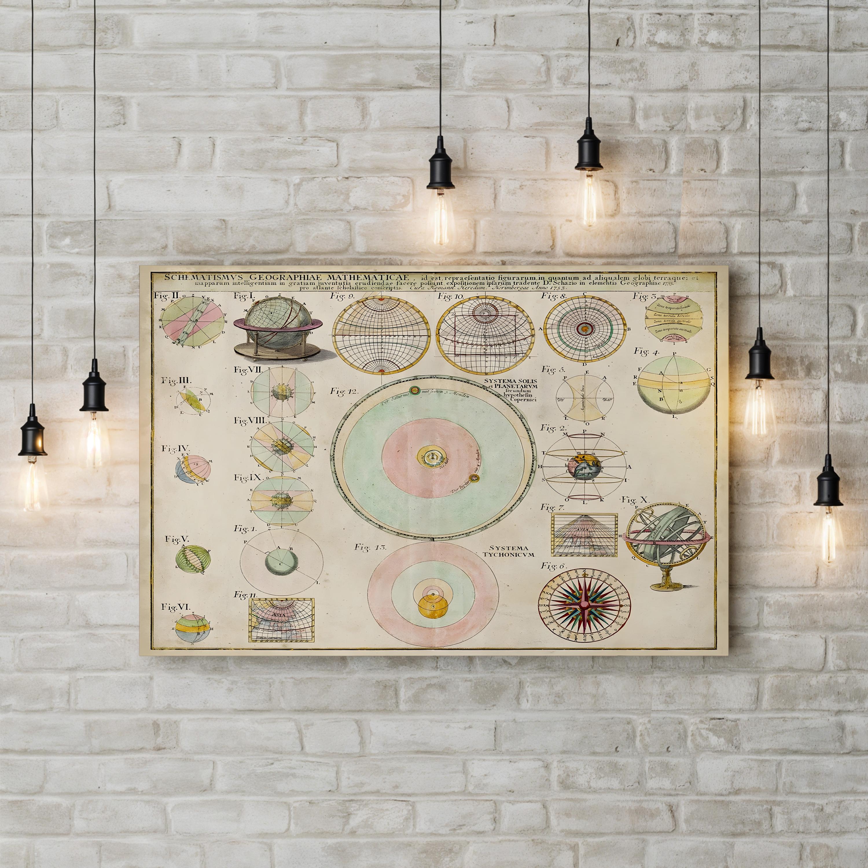 Vintage Mathematical & Geography Chart – Period Illustration Wall Art | Science Canvas Print