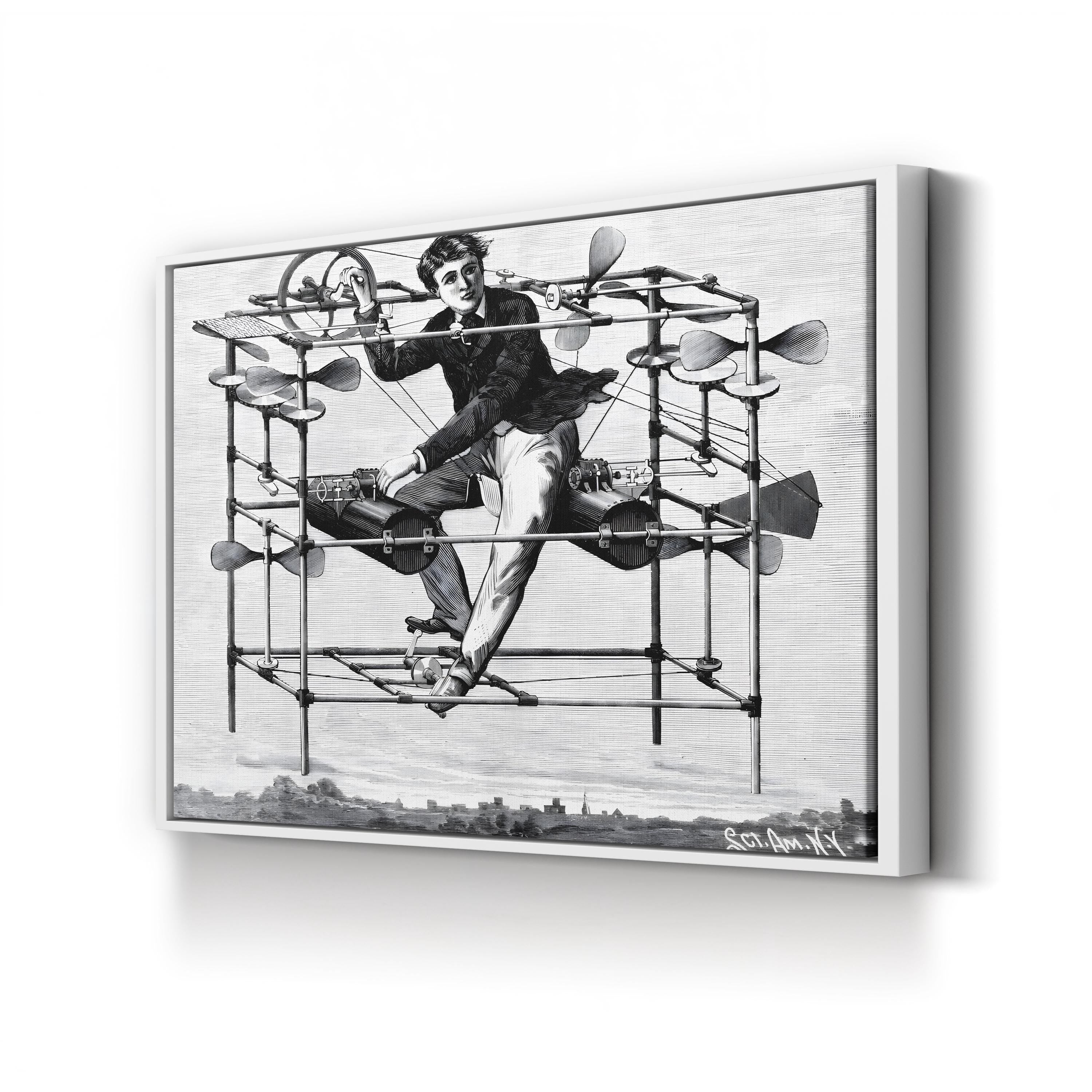 Scientific American Illustration of the Flying Bedstead (W Ayers Flying Machine), 1885 Wall Art