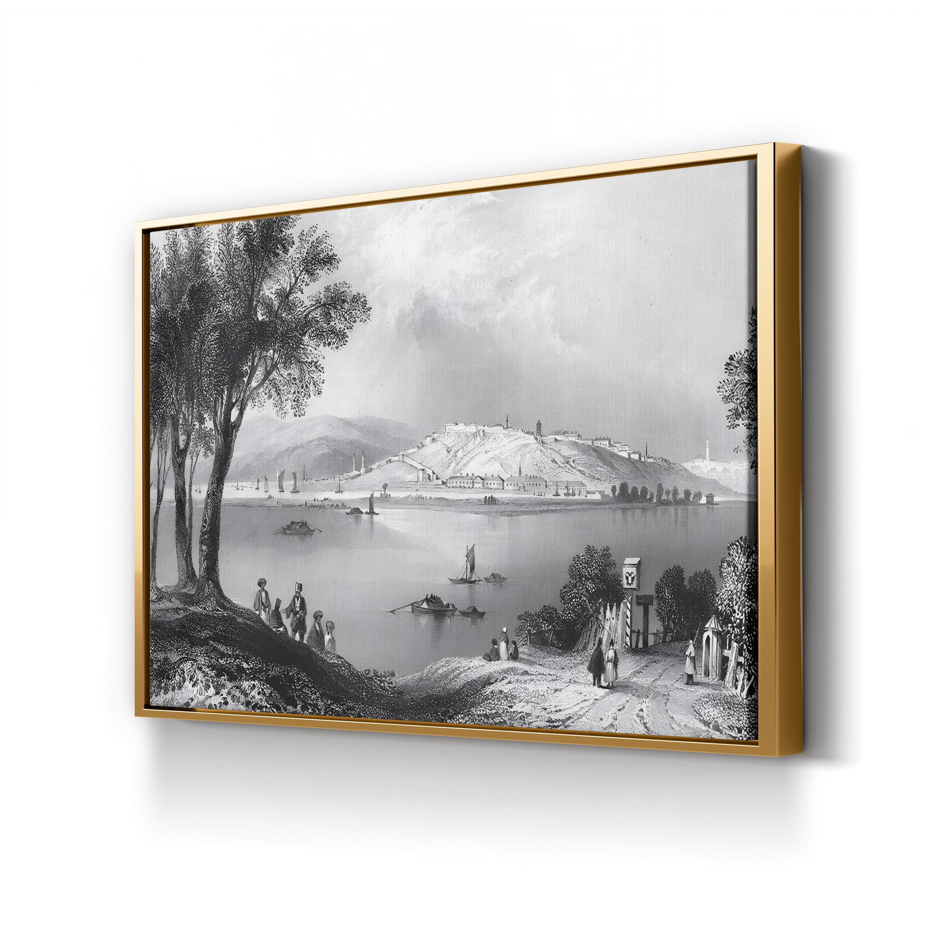 Vintage Belgrade Cityscape Canvas Print: 1844 River Confluence Engraving
