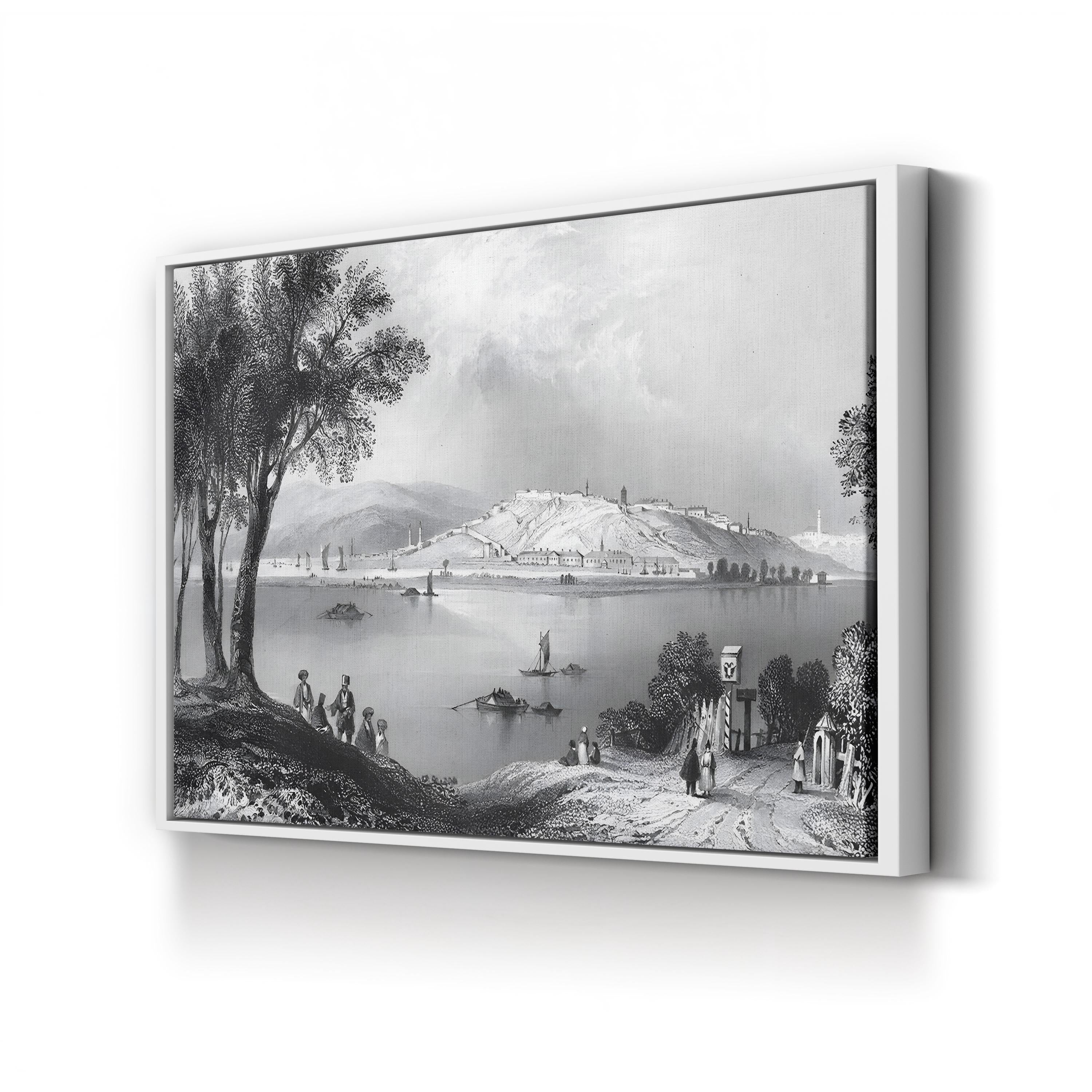 Vintage Belgrade Cityscape Canvas Print: 1844 River Confluence Engraving