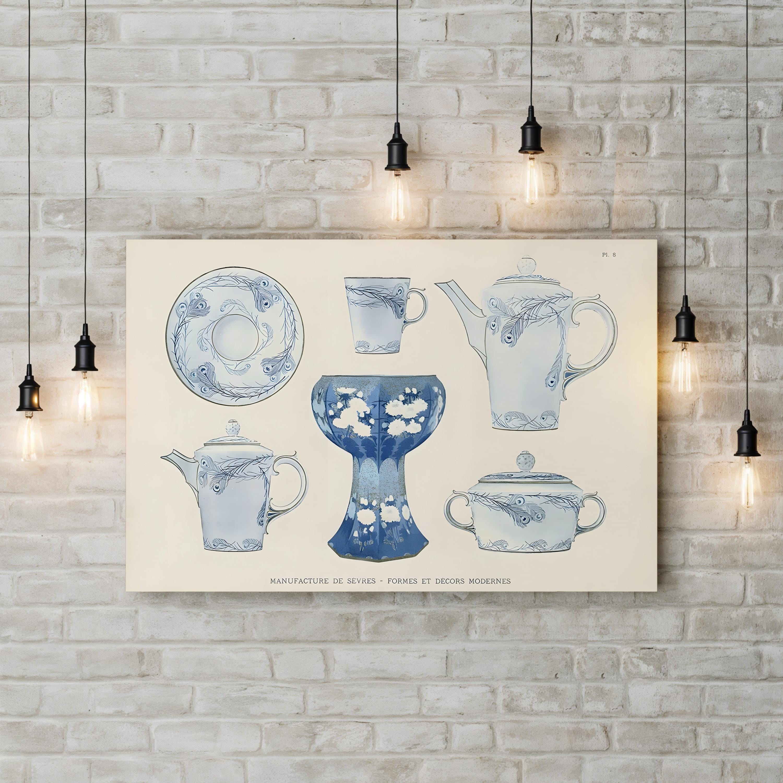 Sèvres Porcelain Tea Set – Period Illustration Wall Art | Vintage French China Canvas Print