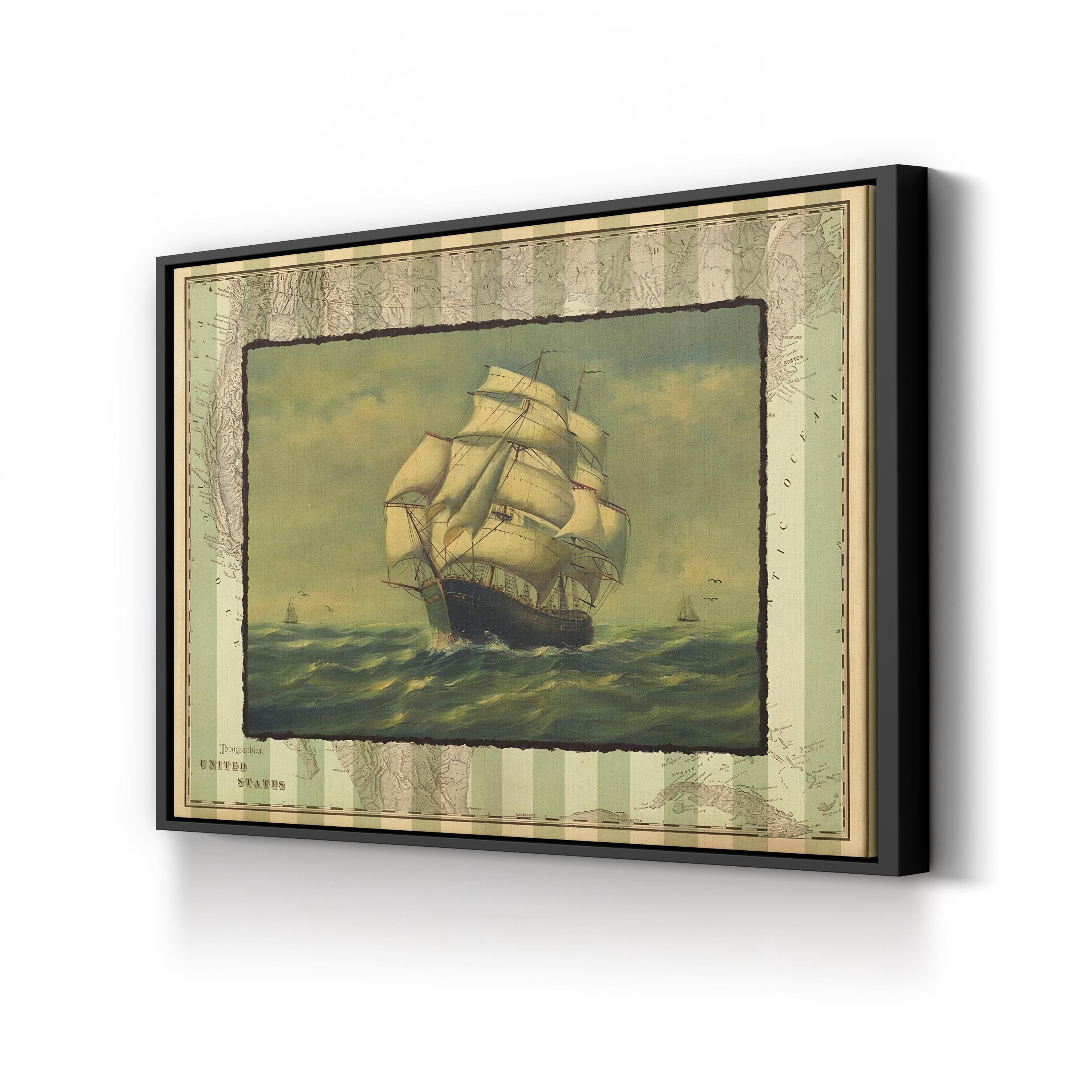 Vintage Tall Ship at Sea – Period Illustration Wall Art | Maritime Canvas Print