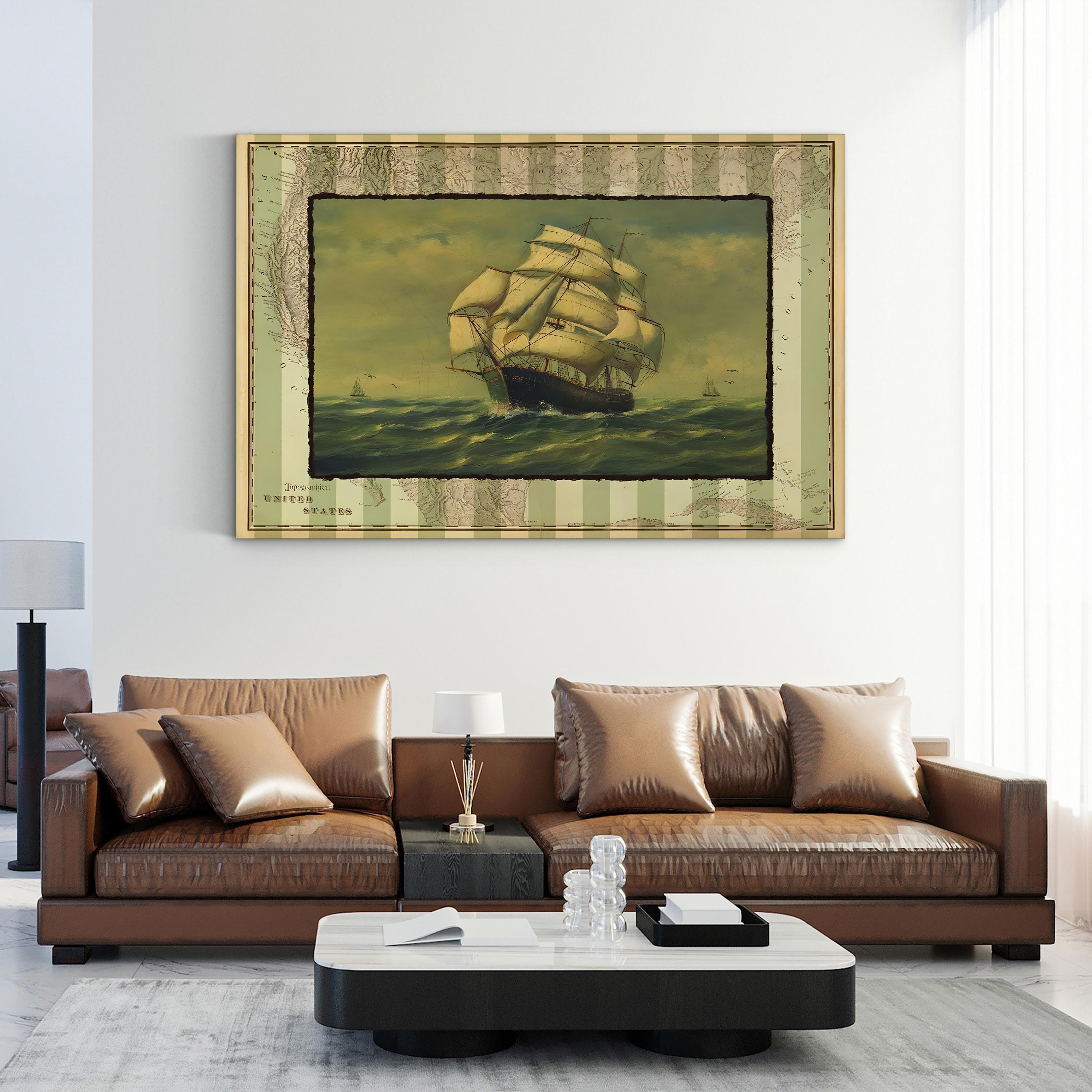 Vintage Tall Ship at Sea – Period Illustration Wall Art | Maritime Canvas Print