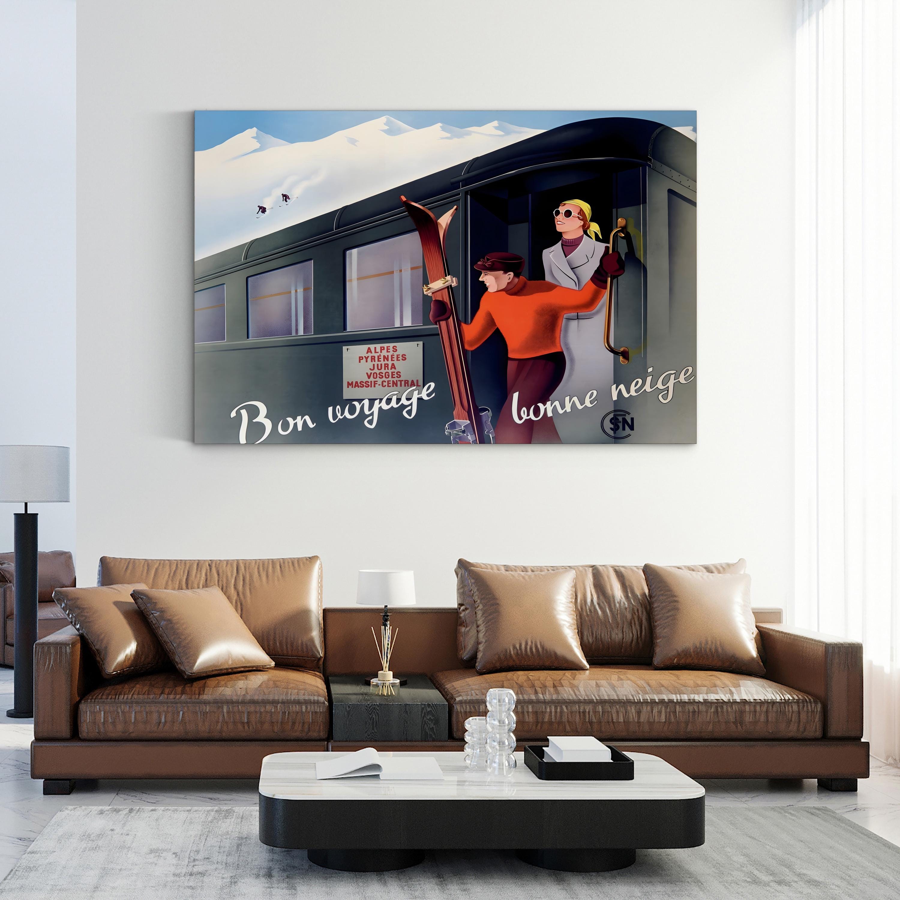 Ski French Alps Railway Canvas Art Print – Vintage Ski Travel Poster Wall Art