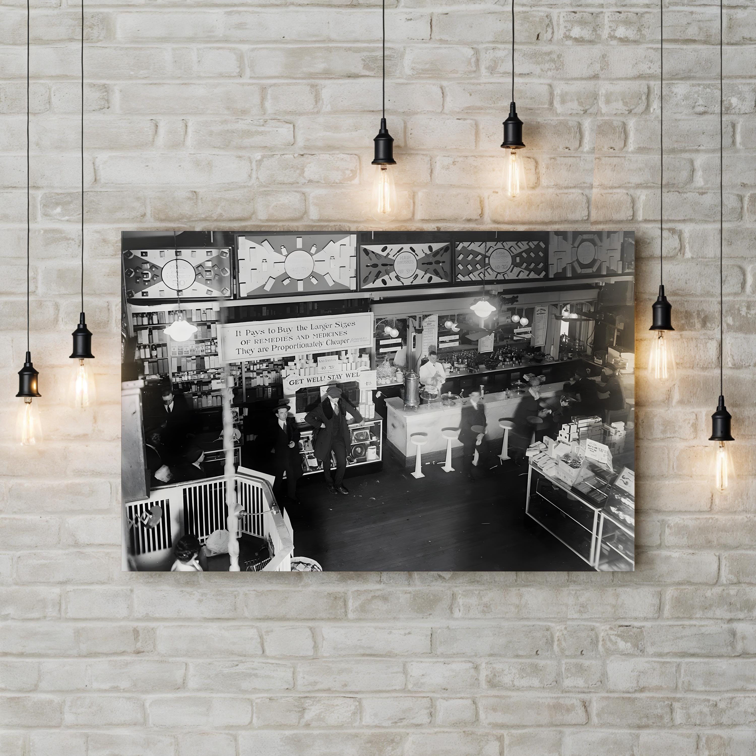 Soda Fountain, 1920 – Vintage Photography Wall Art | Americana Canvas Print