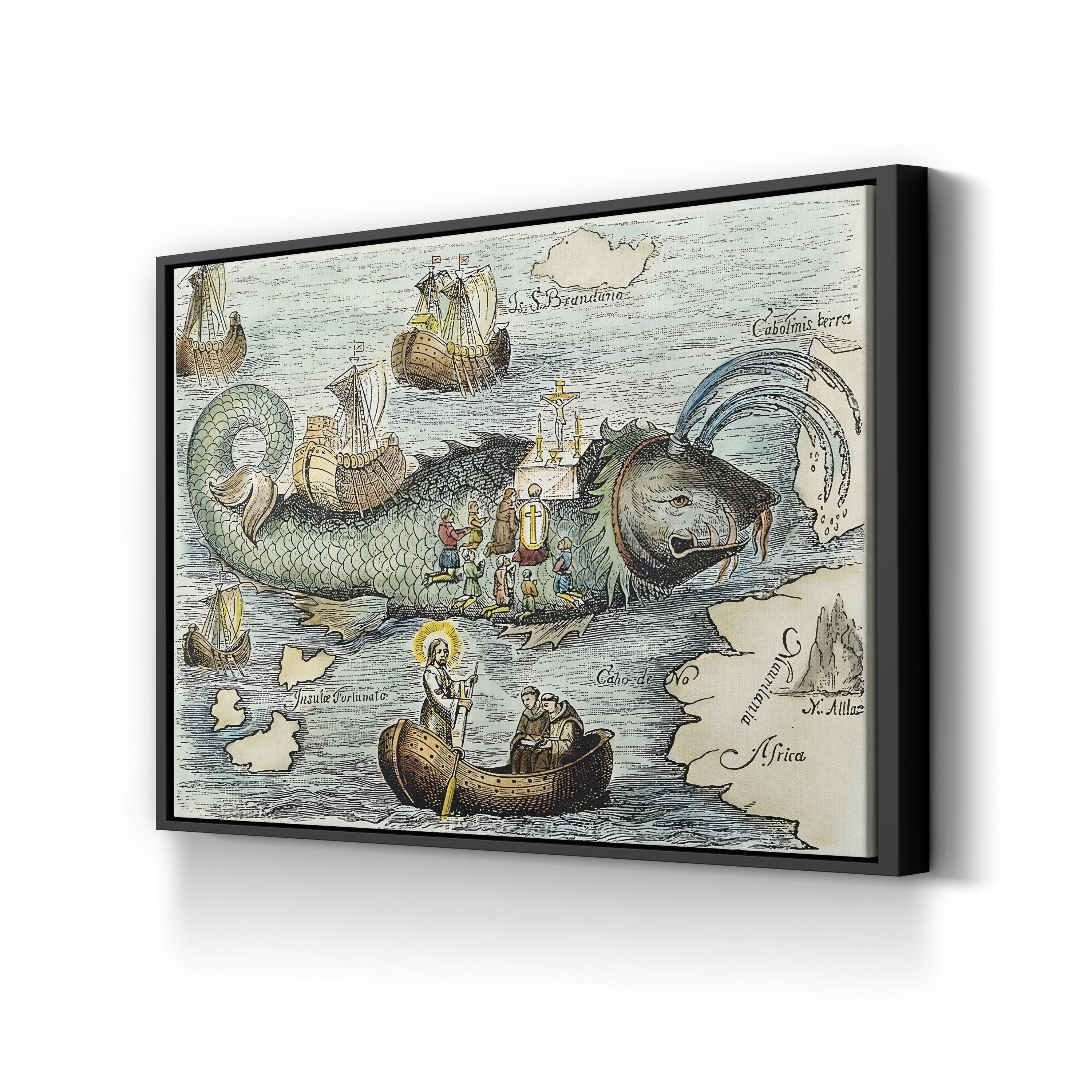 St. Brendan’s Voyage Canvas Print: Medieval Whale Legend Illustration