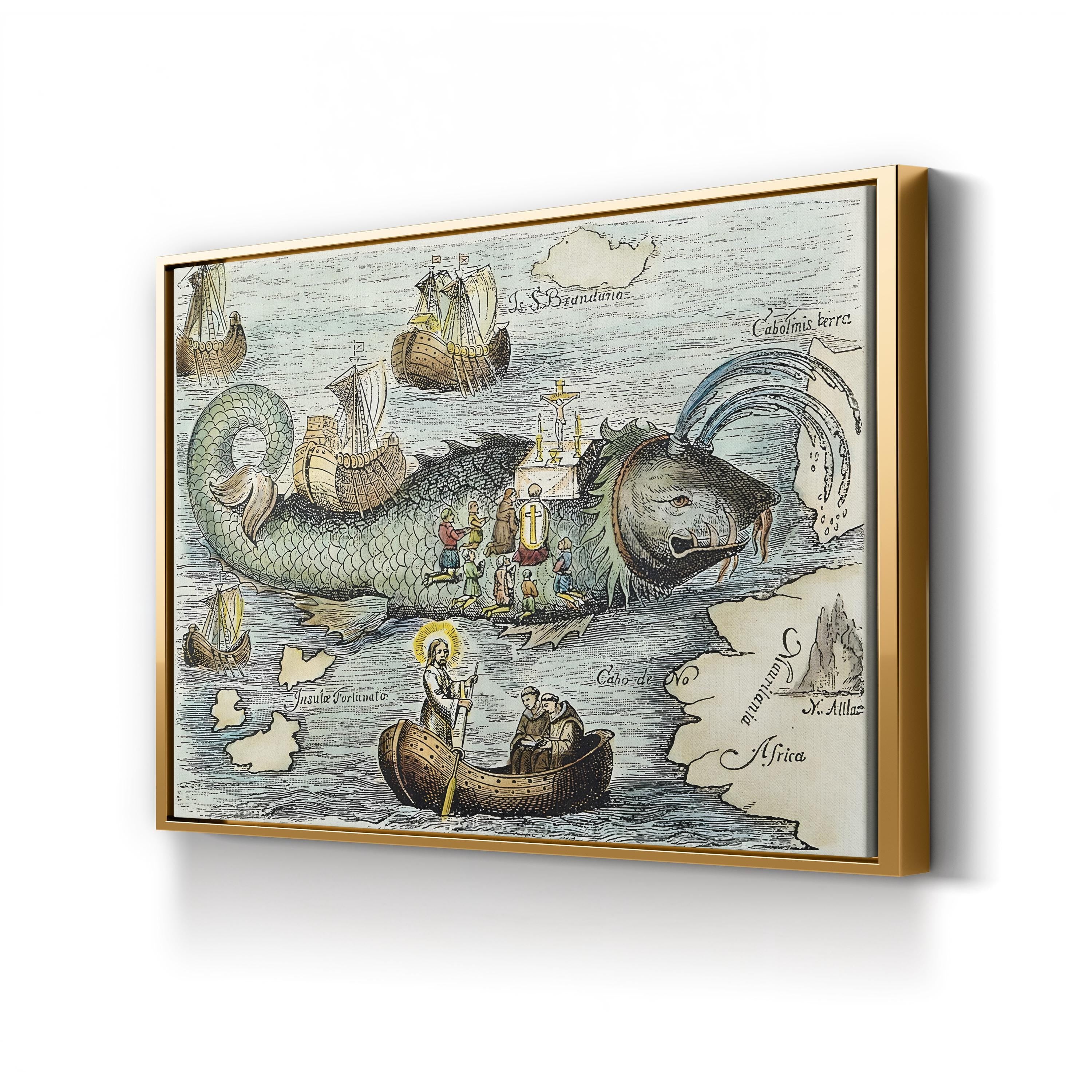 St. Brendan’s Voyage Canvas Print: Medieval Whale Legend Illustration