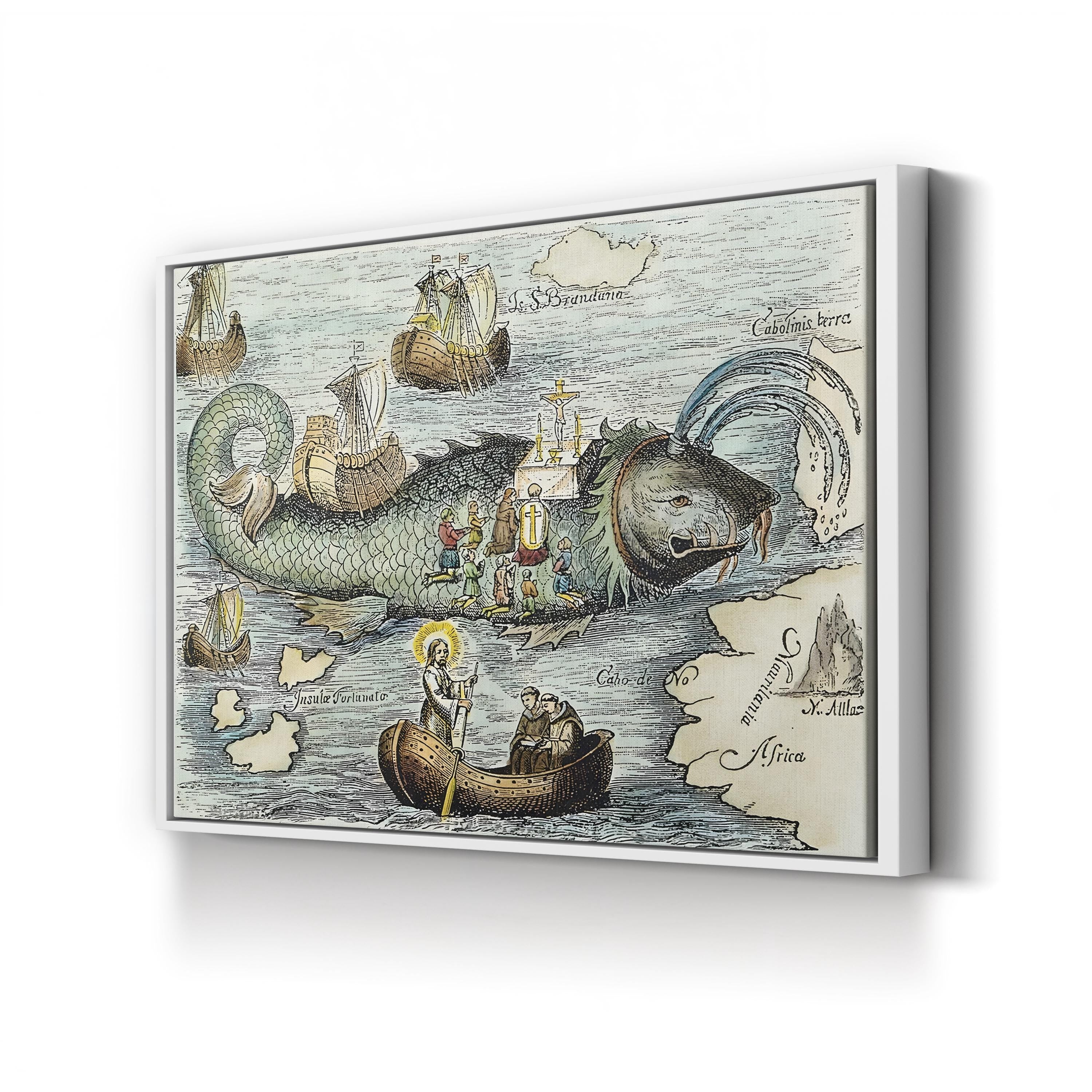 St. Brendan’s Voyage Canvas Print: Medieval Whale Legend Illustration