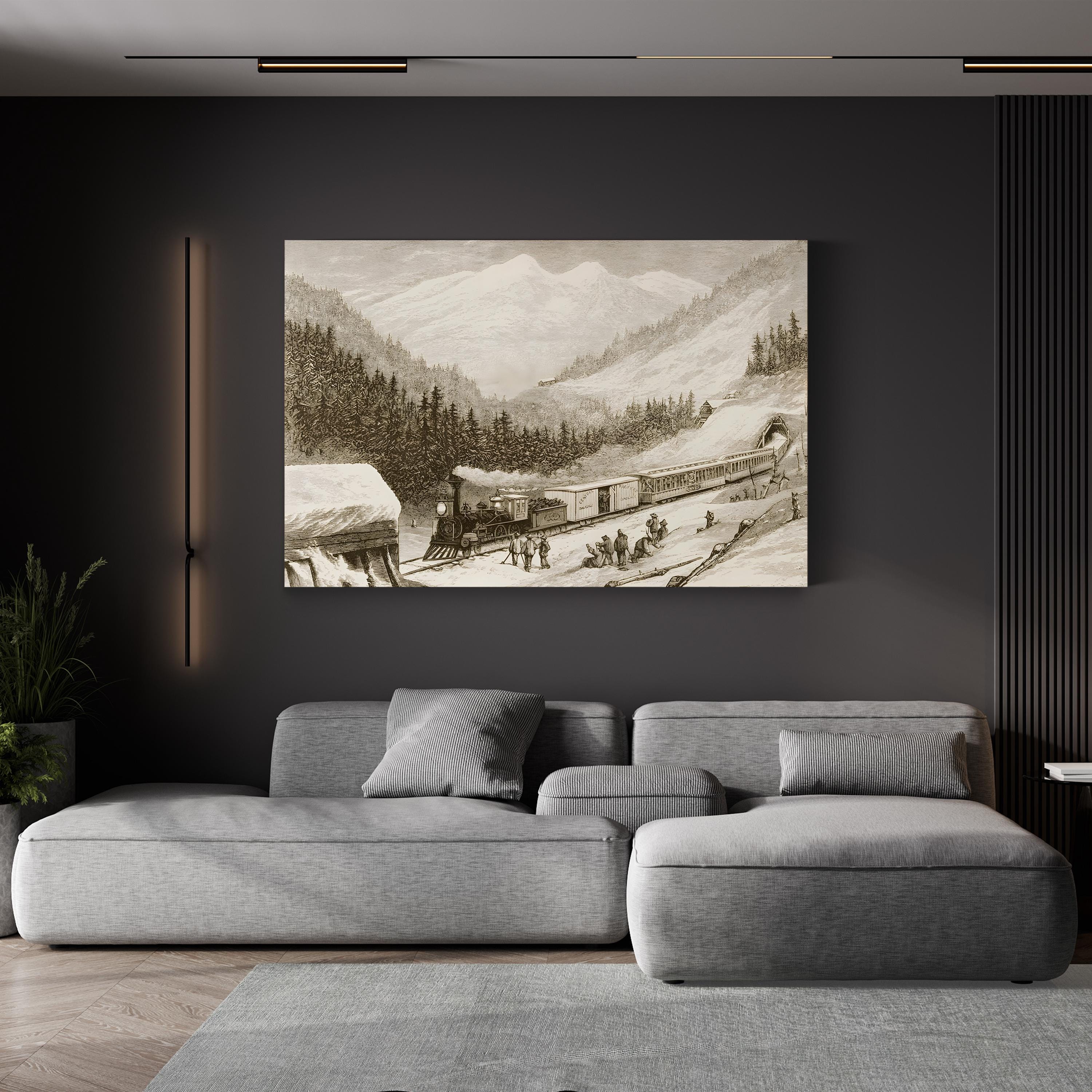 Sierra Nevada Steam Train – Period Illustration Wall Art | Vintage Railroad Canvas Print
