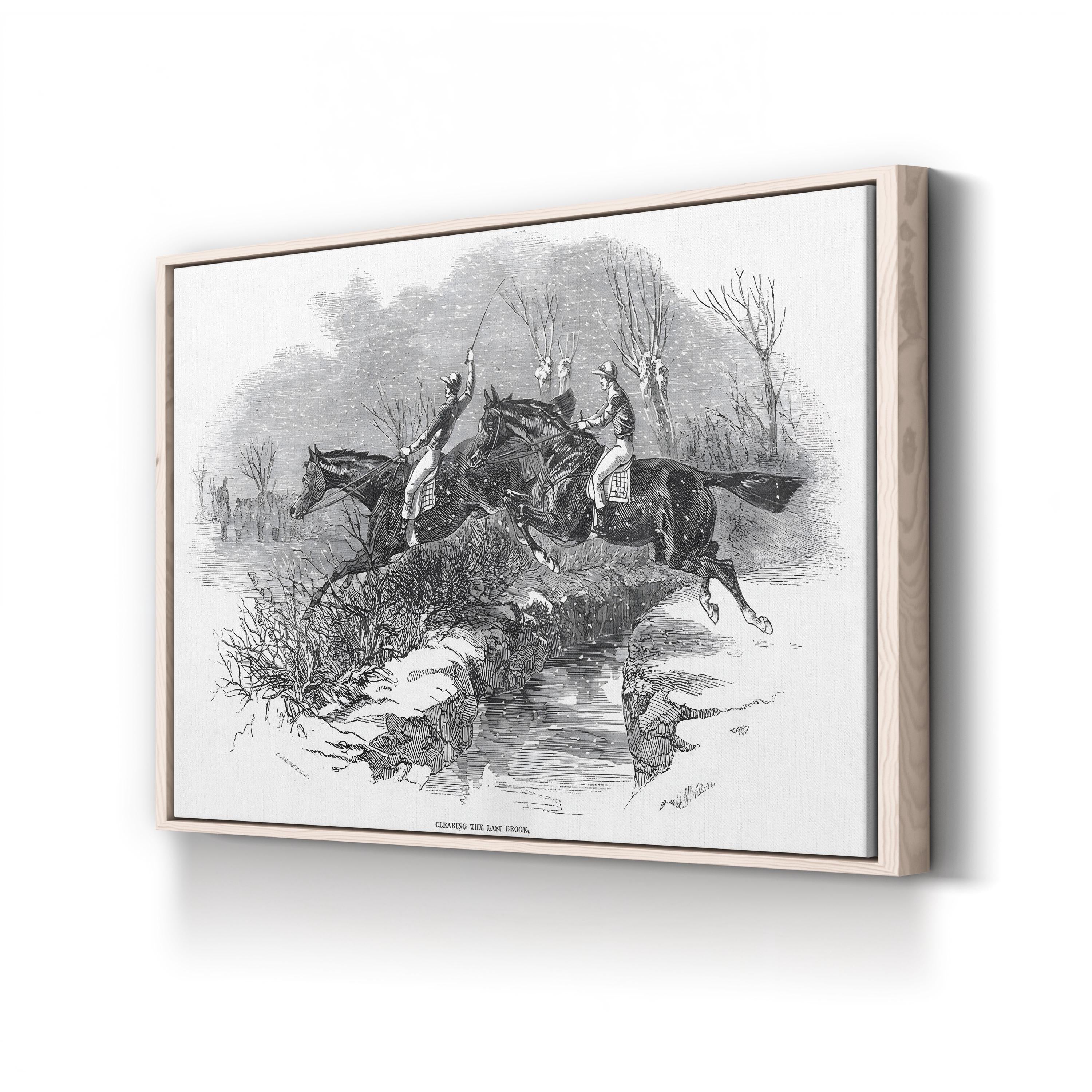 Steeplechase Horse Racing, 1846 – Period Illustration Wall Art | Black & White Canvas Print