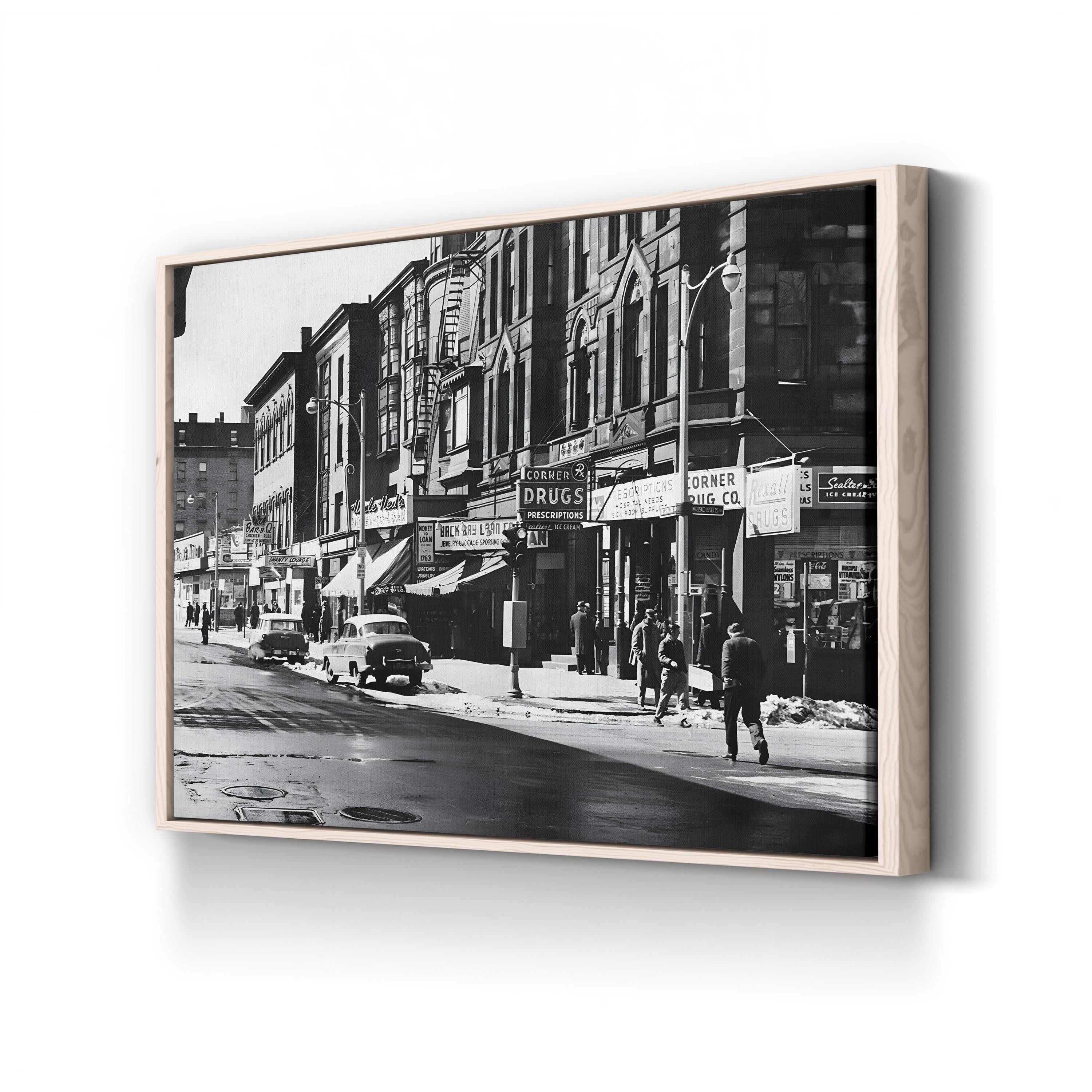 Washington Street Boston, 1960s – Vintage Photography Wall Art | Black & White Cityscape Canvas Print