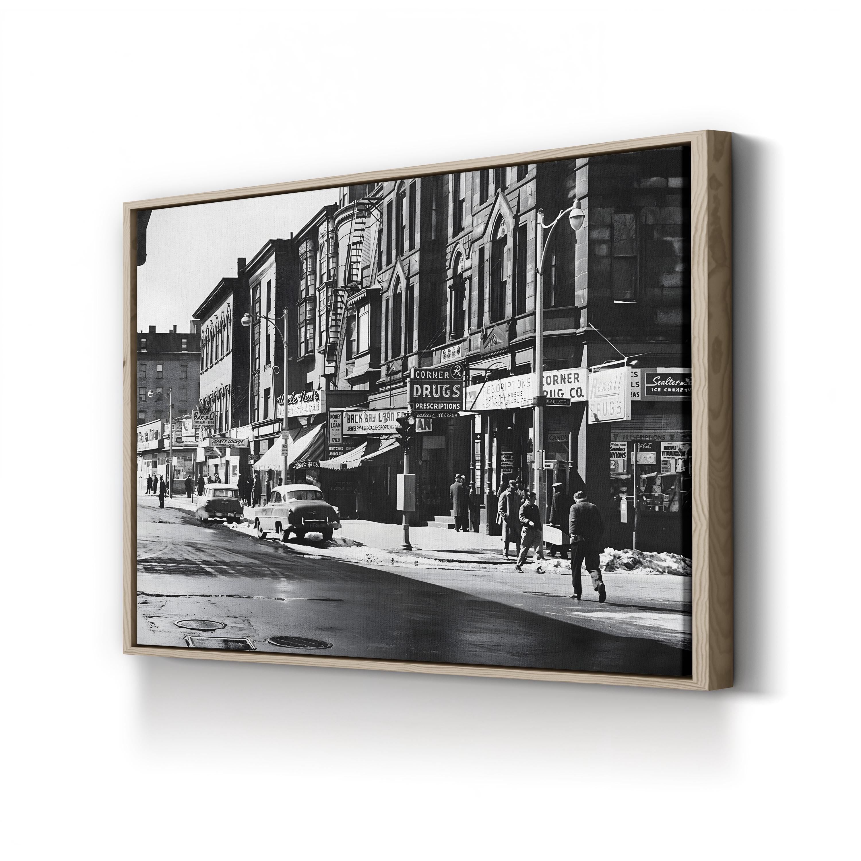 Washington Street Boston, 1960s – Vintage Photography Wall Art | Black & White Cityscape Canvas Print