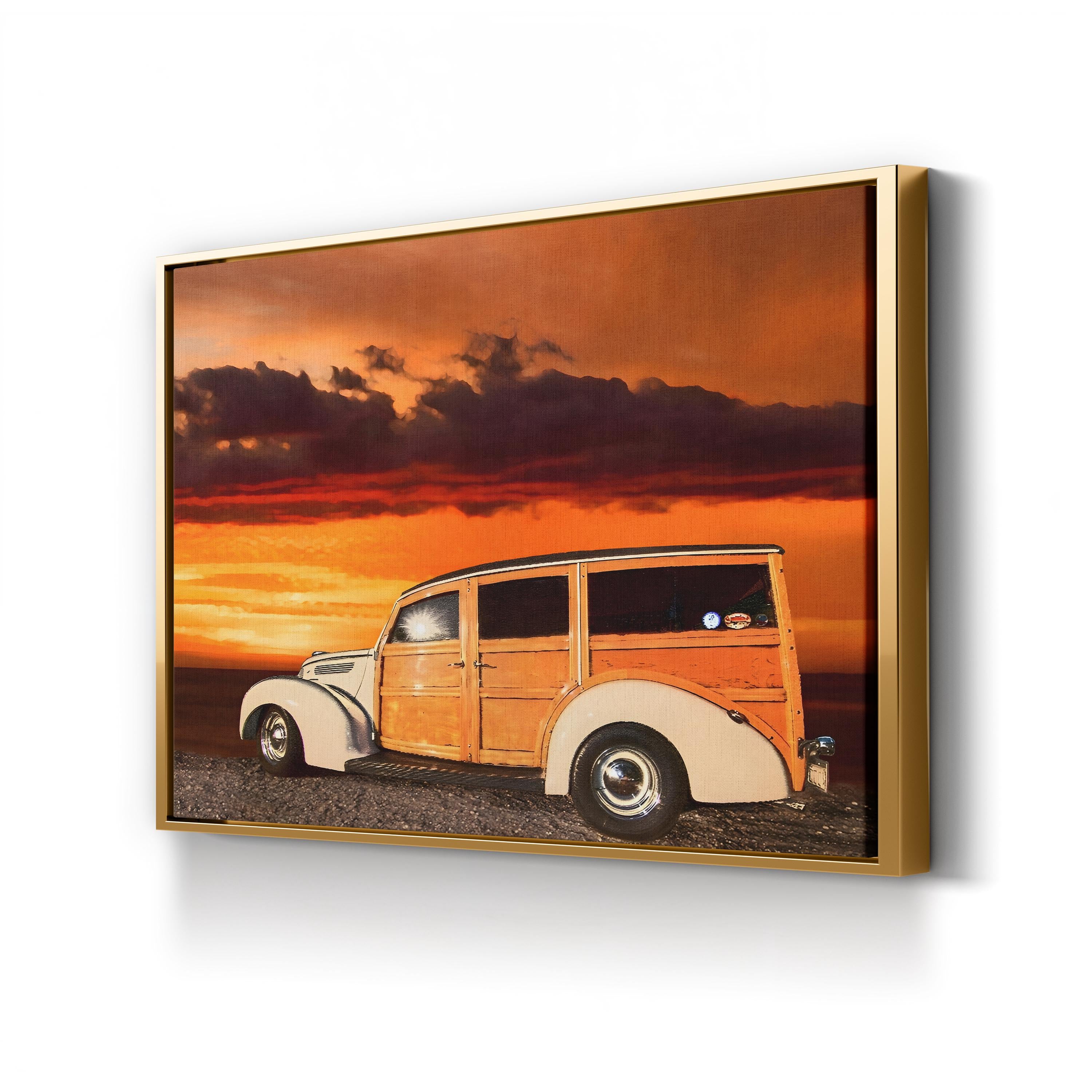 Vintage Woody Wagon Sunset – Vintage Photography Wall Art | Coastal Canvas Print