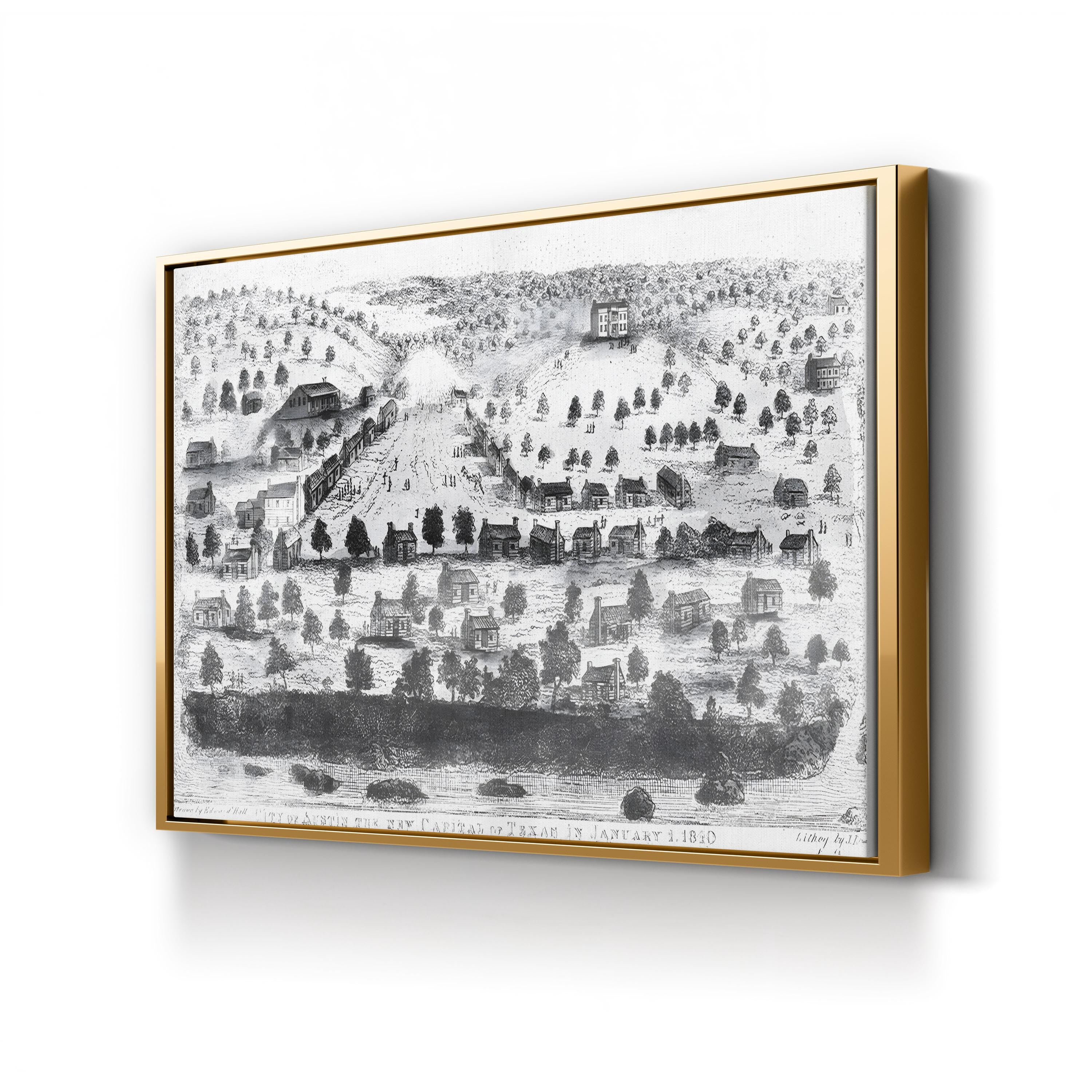 Vintage Austin, Texas Cityscape Print: 1840 Lithographic Urban View