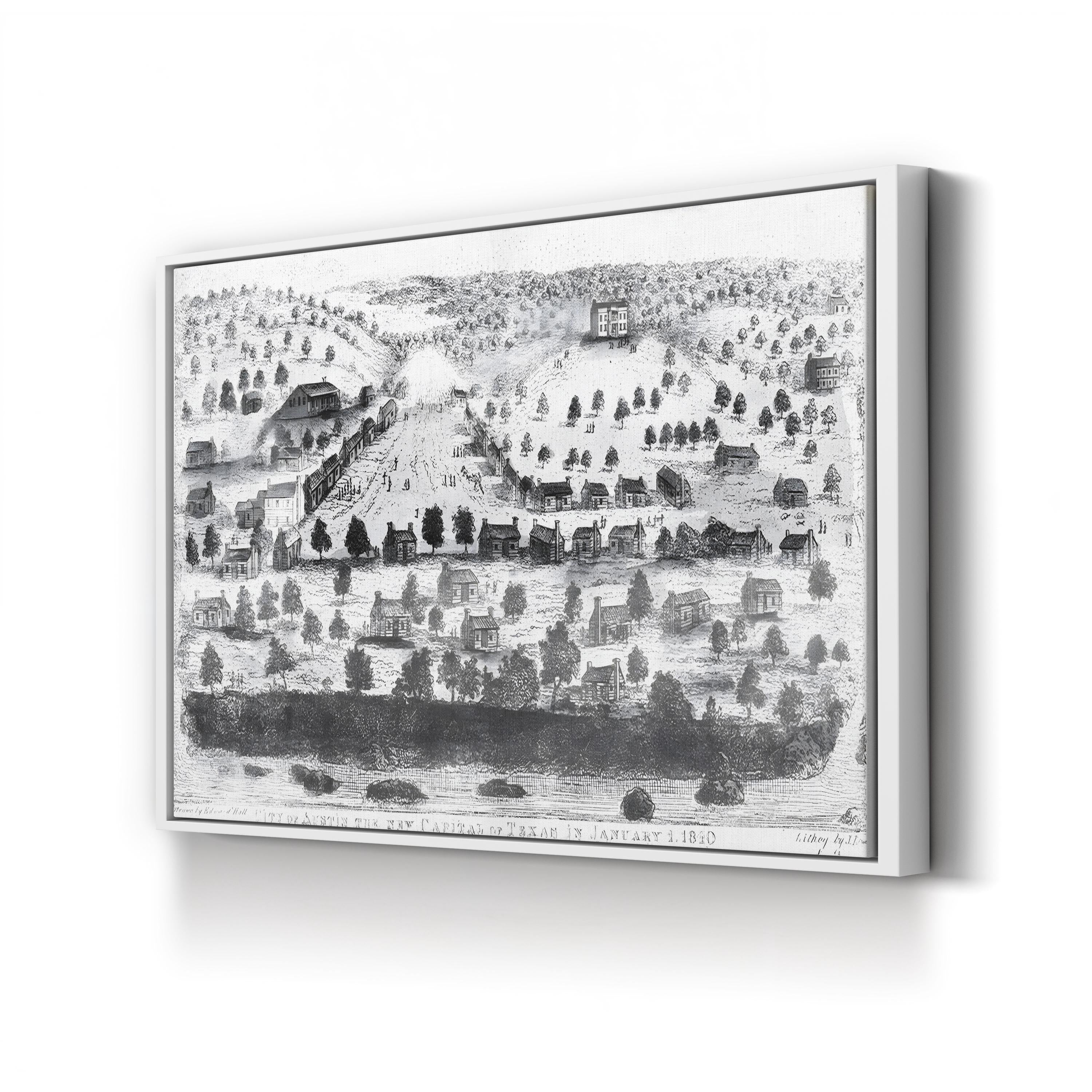 Vintage Austin, Texas Cityscape Print: 1840 Lithographic Urban View