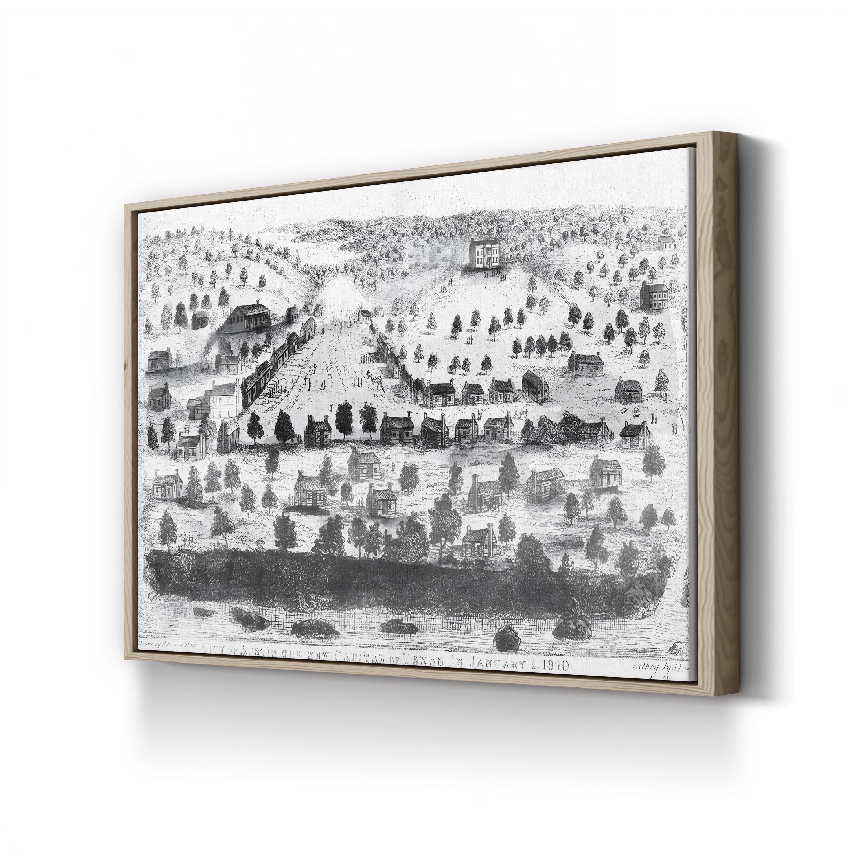 Vintage Austin, Texas Cityscape Print: 1840 Lithographic Urban View